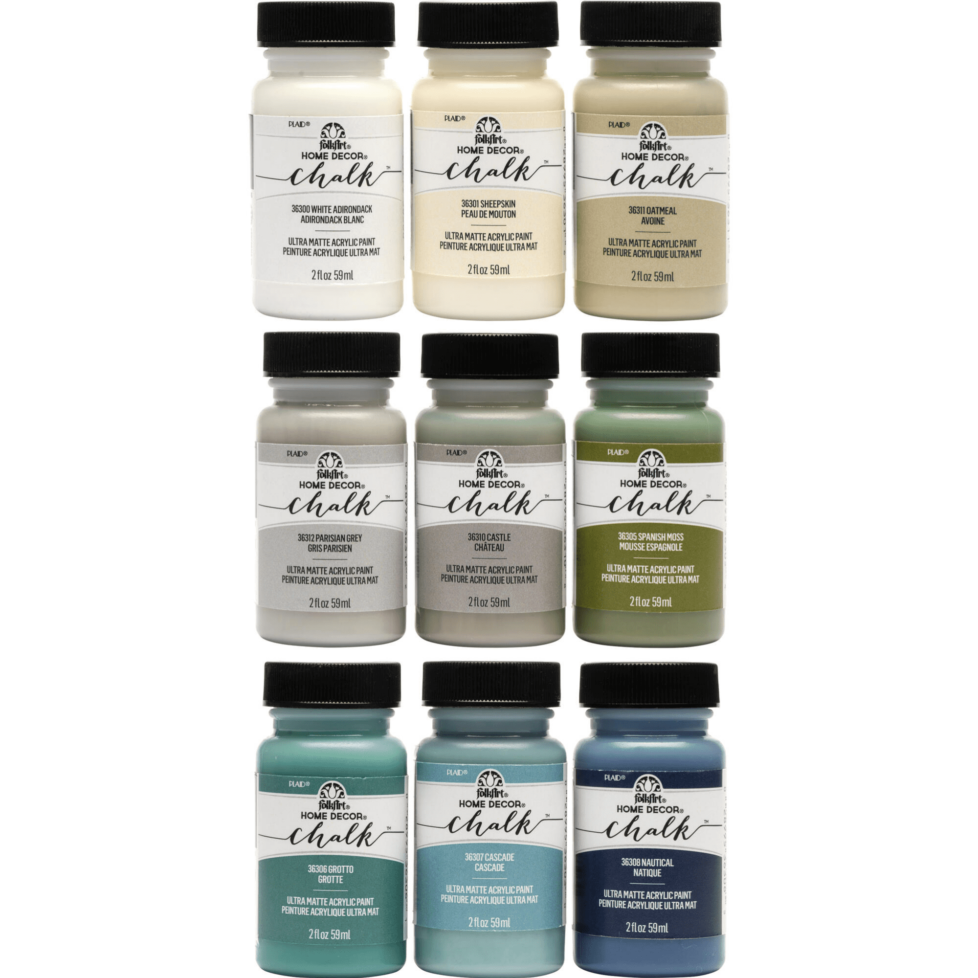 FolkArt Home Décor Chalk Acrylic Craft Paint Set, Multicolor, Ultra Matte Finish, Set of 9, 2 fl oz