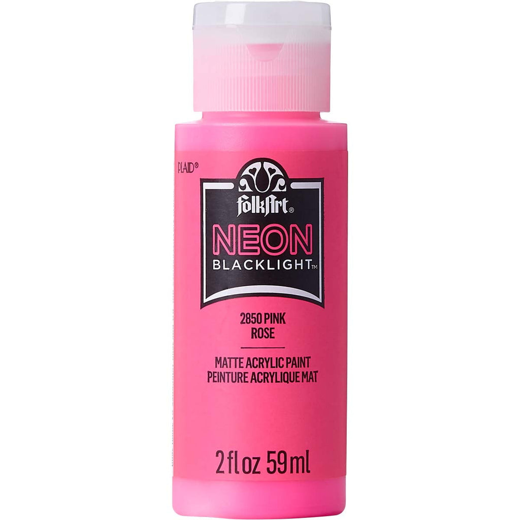 FolkArt Neon Blacklight Acrylic Craft Paint, Matte Finish, Pink, 2 fl oz