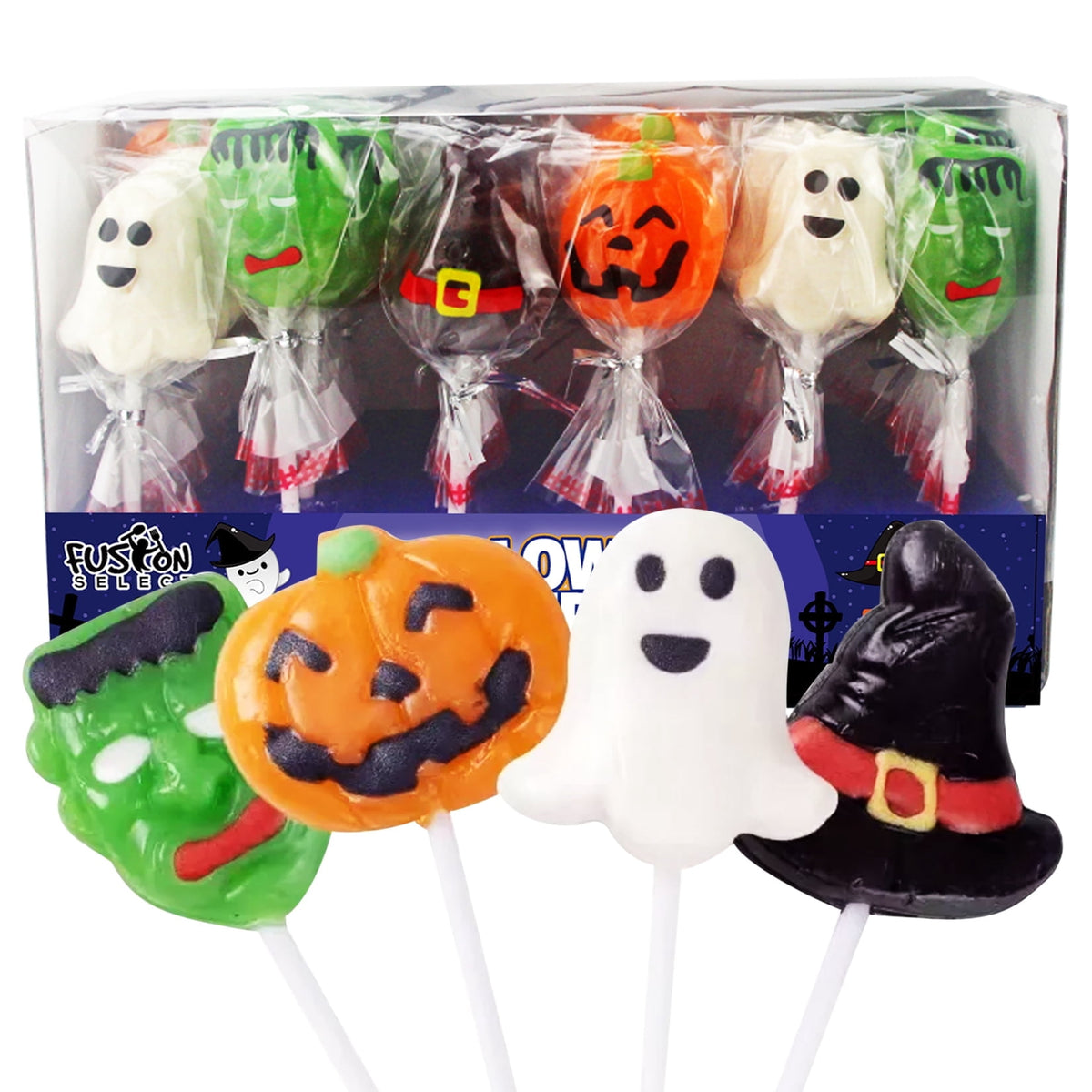 Fusion Select 24 Pcs Sugar Skull Lollipops - Colorful Halloween & Day of the Dead Candy - Individually Wrapped Novelty Treats for Kids - For Trick or Treat, Themed Party Favors & Celebrations
