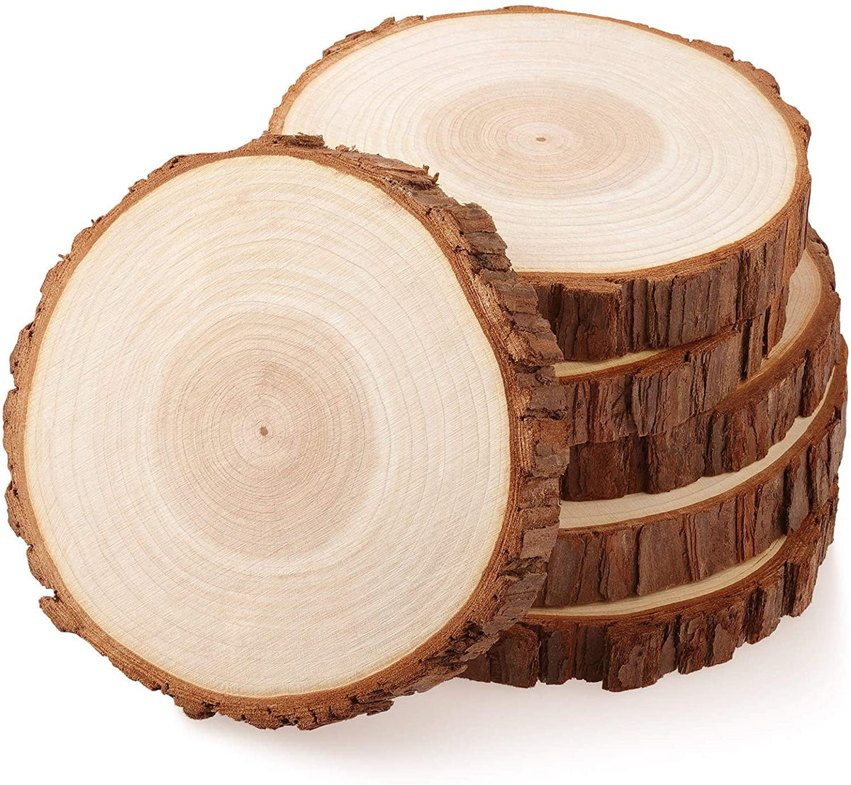 Fuyit Wood Slices 6 Pcs 6-6.3 inches Unfinished Natural Tree Slice Wooden Circle with Bark Log Discs for DIY Arts and Craft Wedding Christmas Ornaments