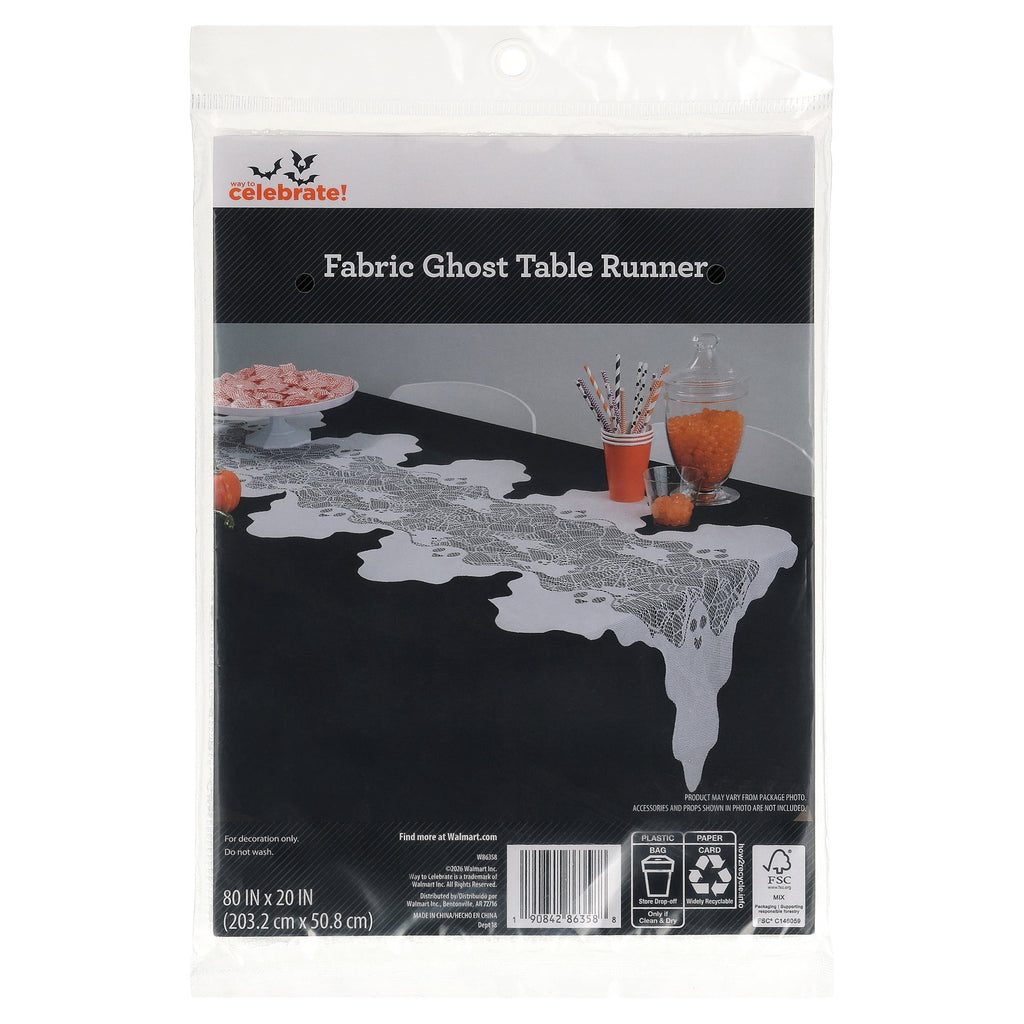 Fabric Spiderweb Table Runner, White, 80" x 20", Halloween by Way To Celebrate