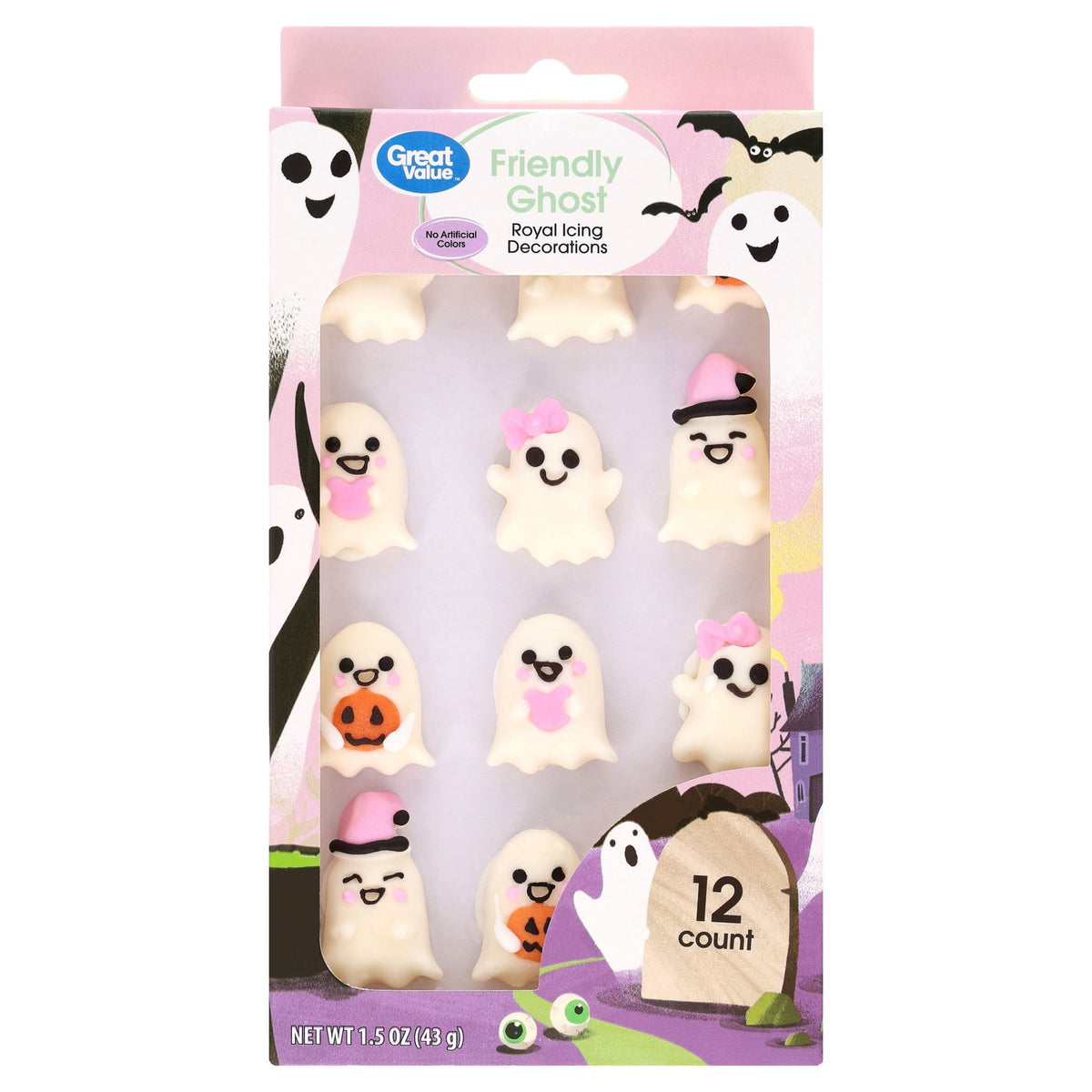 Great Value Friendly Ghost Royal Icing Decorations, 1.5 oz, 12 Count