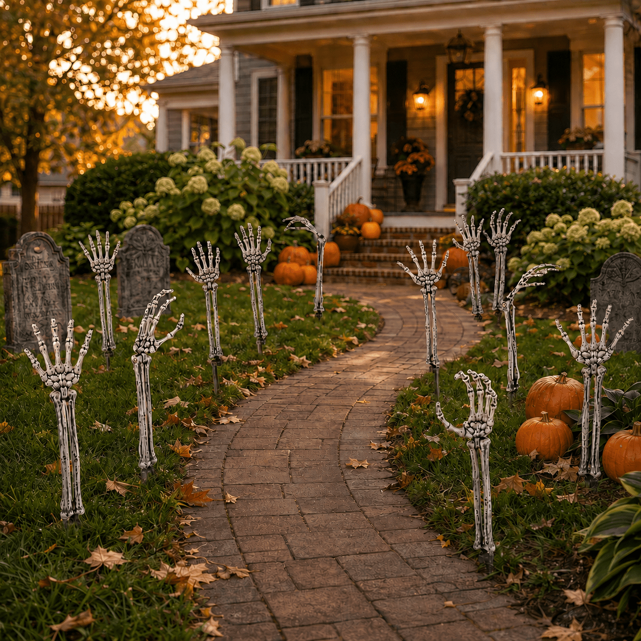 GameXcel Skeleton Hands Halloween Yard Decorations, 6 Pack 18 in Posable Skeleton Arms with Ground Stakes, Outdoor Graveyard Lawn Decor