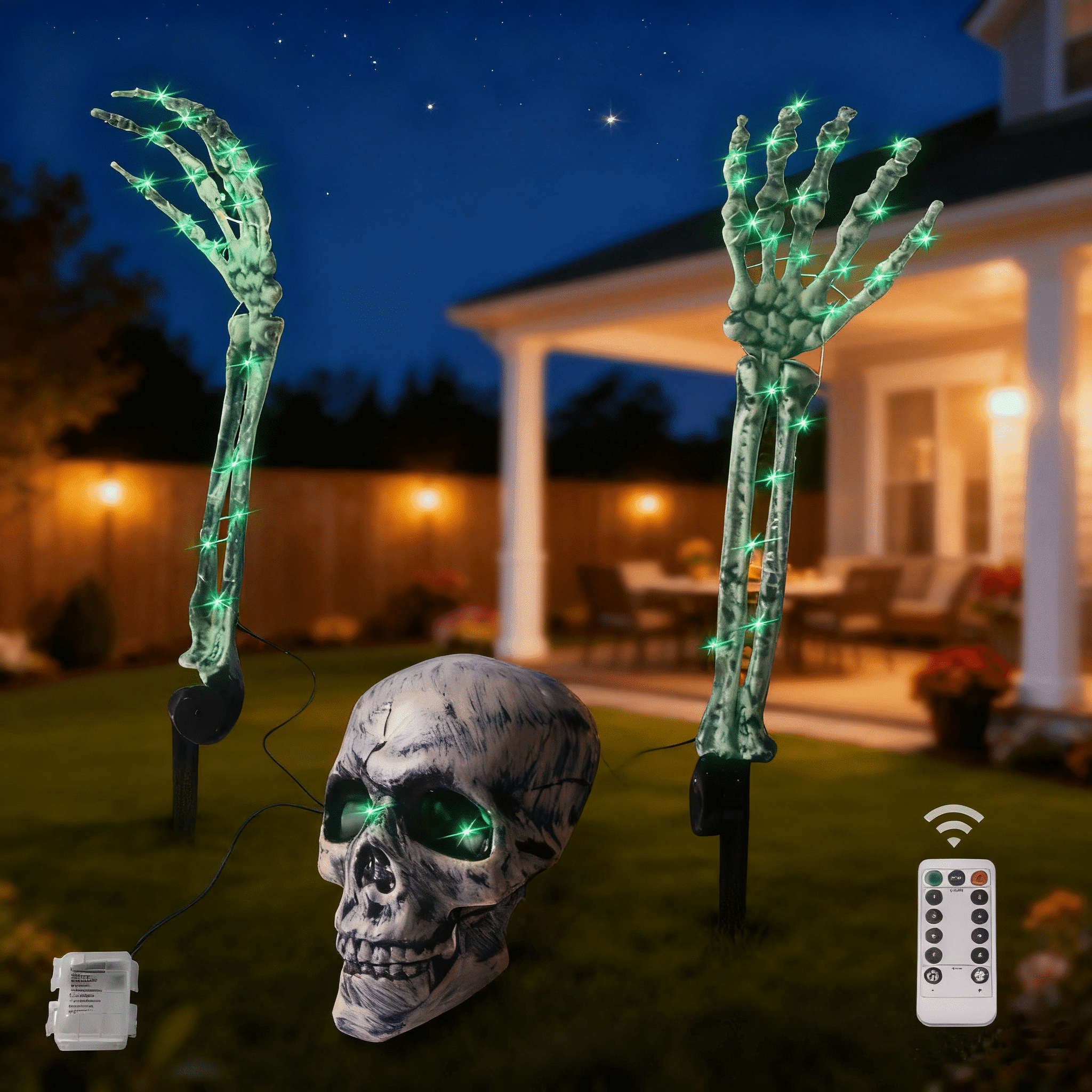 GameXcel Skeleton Hands Halloween Yard Decorations, 6 Pack 18 in Posable Skeleton Arms with Ground Stakes, Outdoor Graveyard Lawn Decor