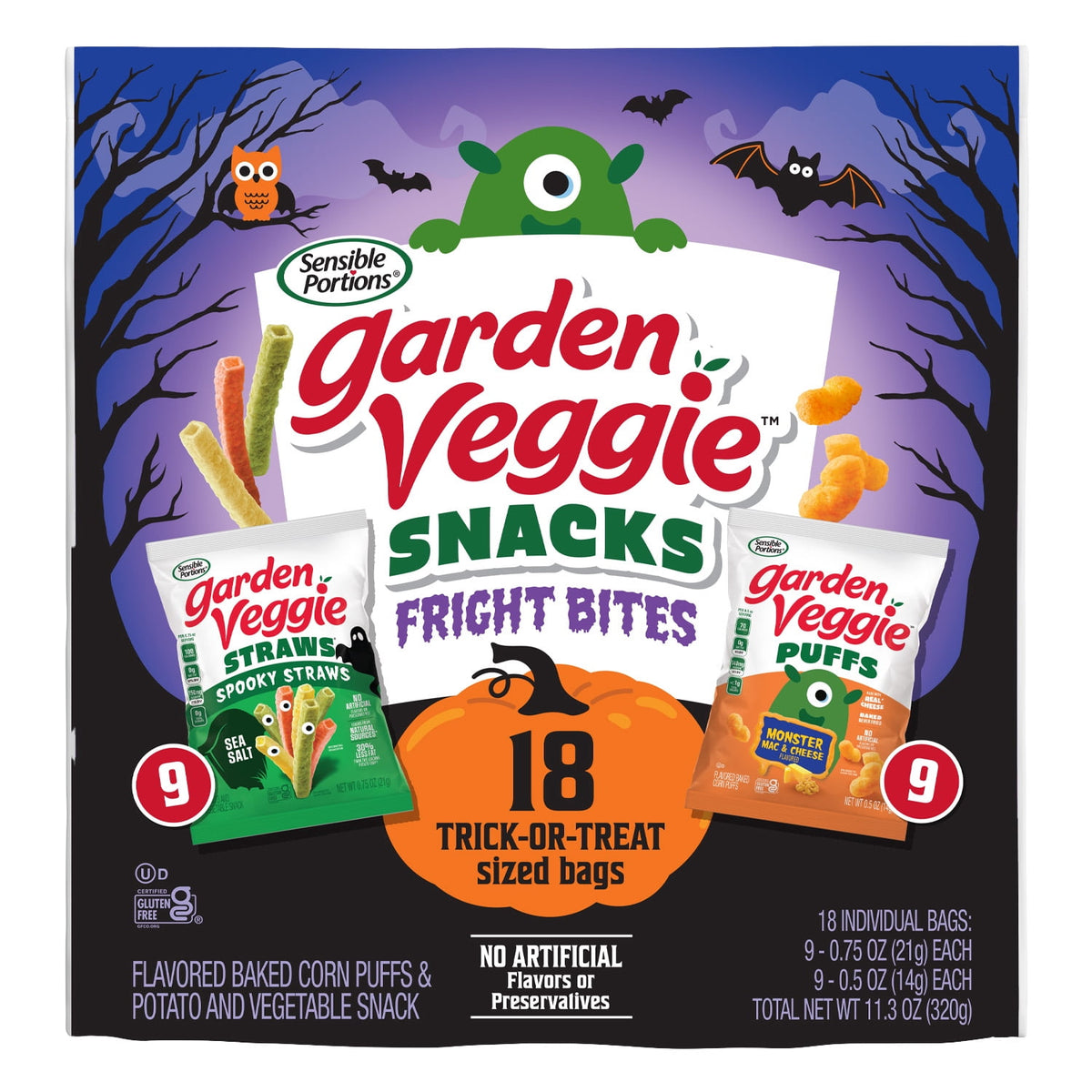 Garden Veggie Fright Bites Sea Salt Straws & Cheese Puffed Snack, 18 Count Multipack