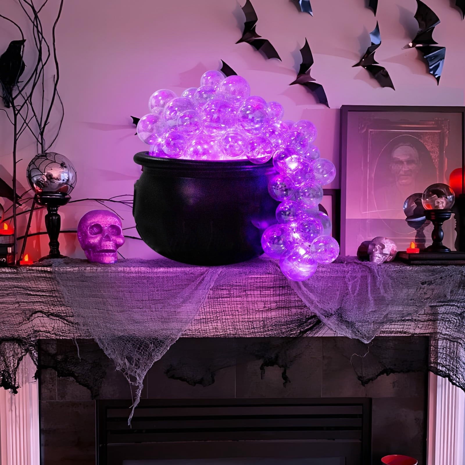 Muecwrye Halloween Decorations Outdoor, Halloween Clearance! Halloween Witches Cauldron with Lights, DIY Bubbling Cauldron Set Decor for Home Porch Outside, Halloween Party Supplies( Without Tripod)