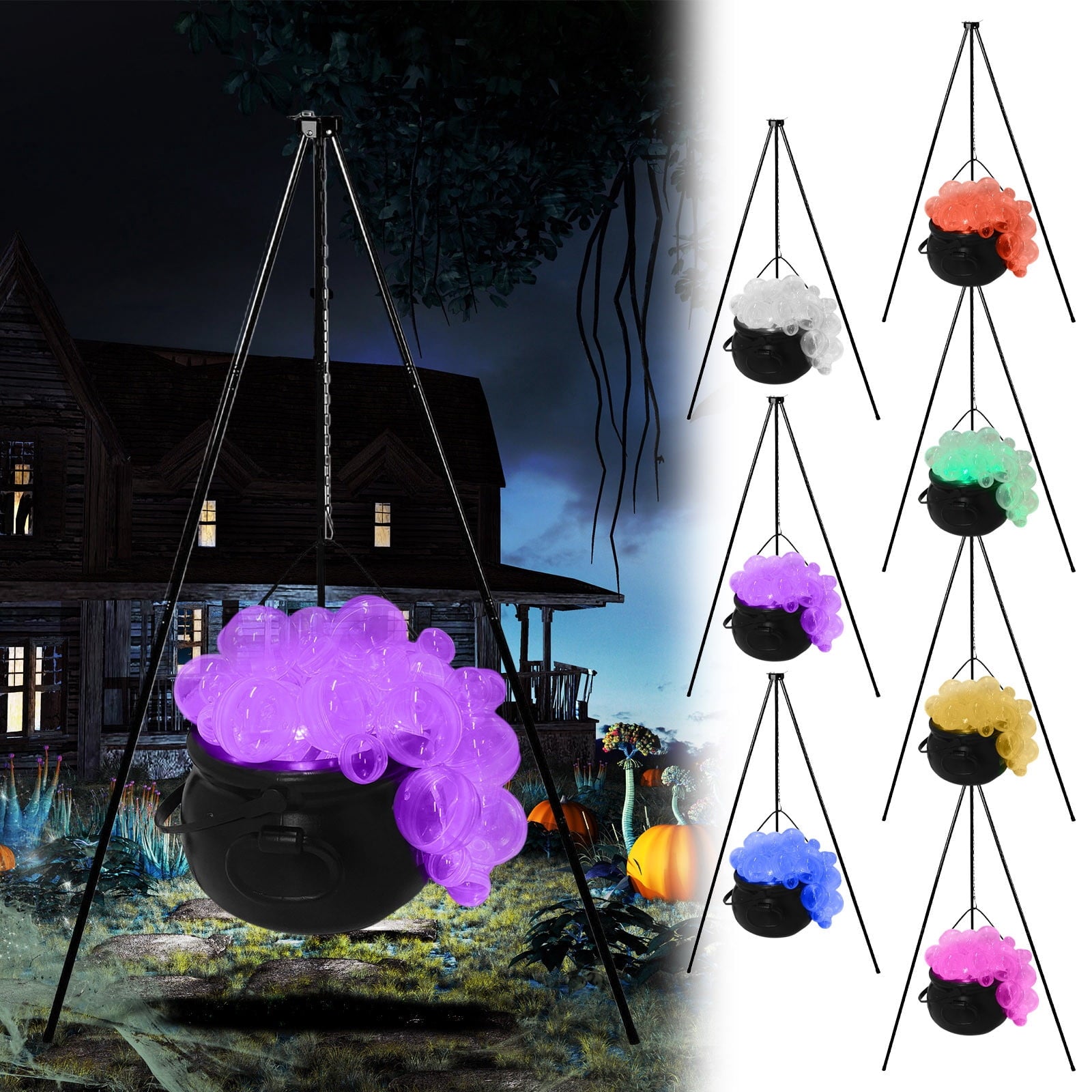 Muecwrye Halloween Decorations Outdoor, Halloween Clearance! Halloween Witches Cauldron with Lights, DIY Bubbling Cauldron Set Decor for Home Porch Outside, Halloween Party Supplies( Without Tripod)