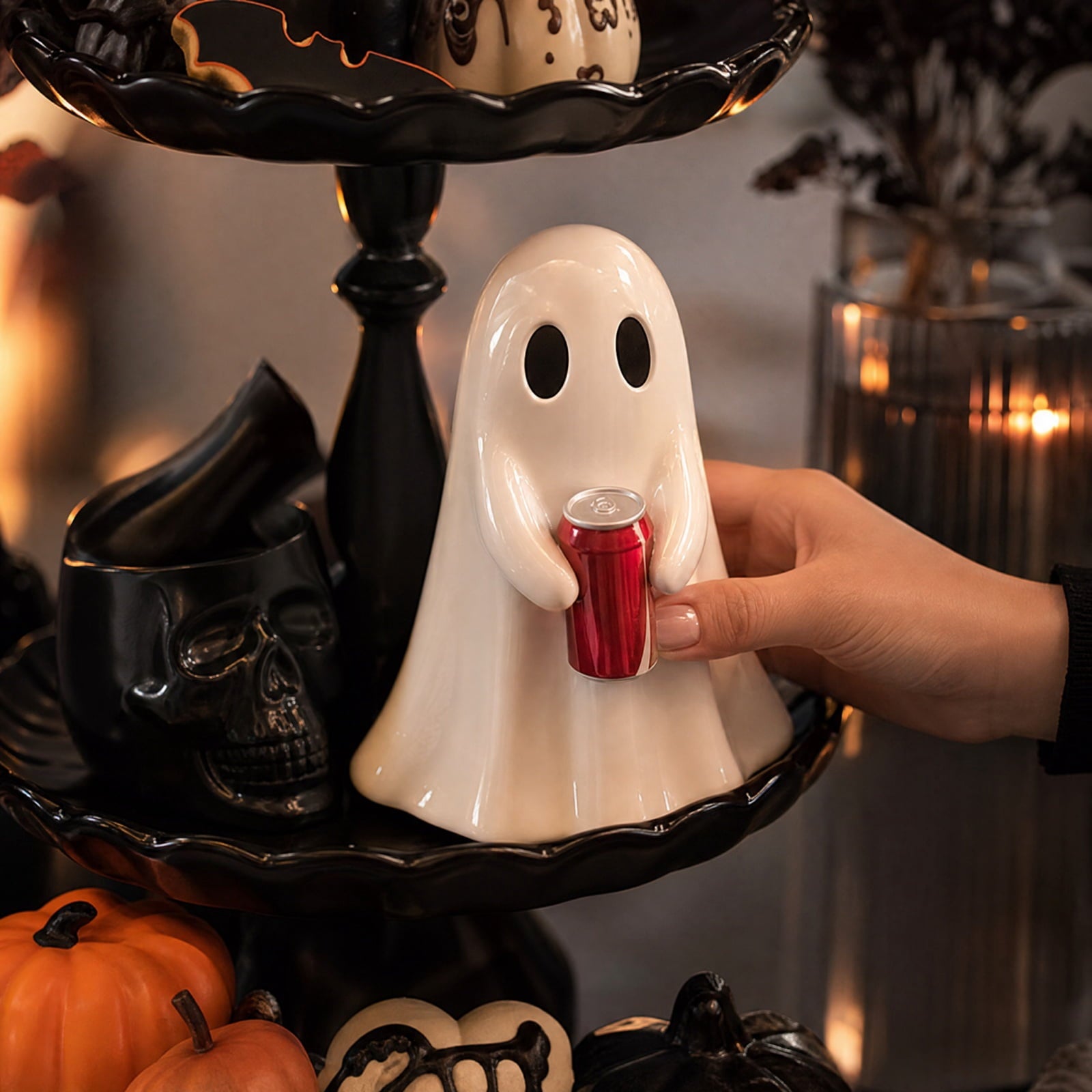 5.9" Halloween Cute Ghost Ghost Holding Coke, Ghost Coke Can Figurine Decor, Spooky Beverage Holder Figurine, Halloween Decorations For Tabletop, Party Decor (A)