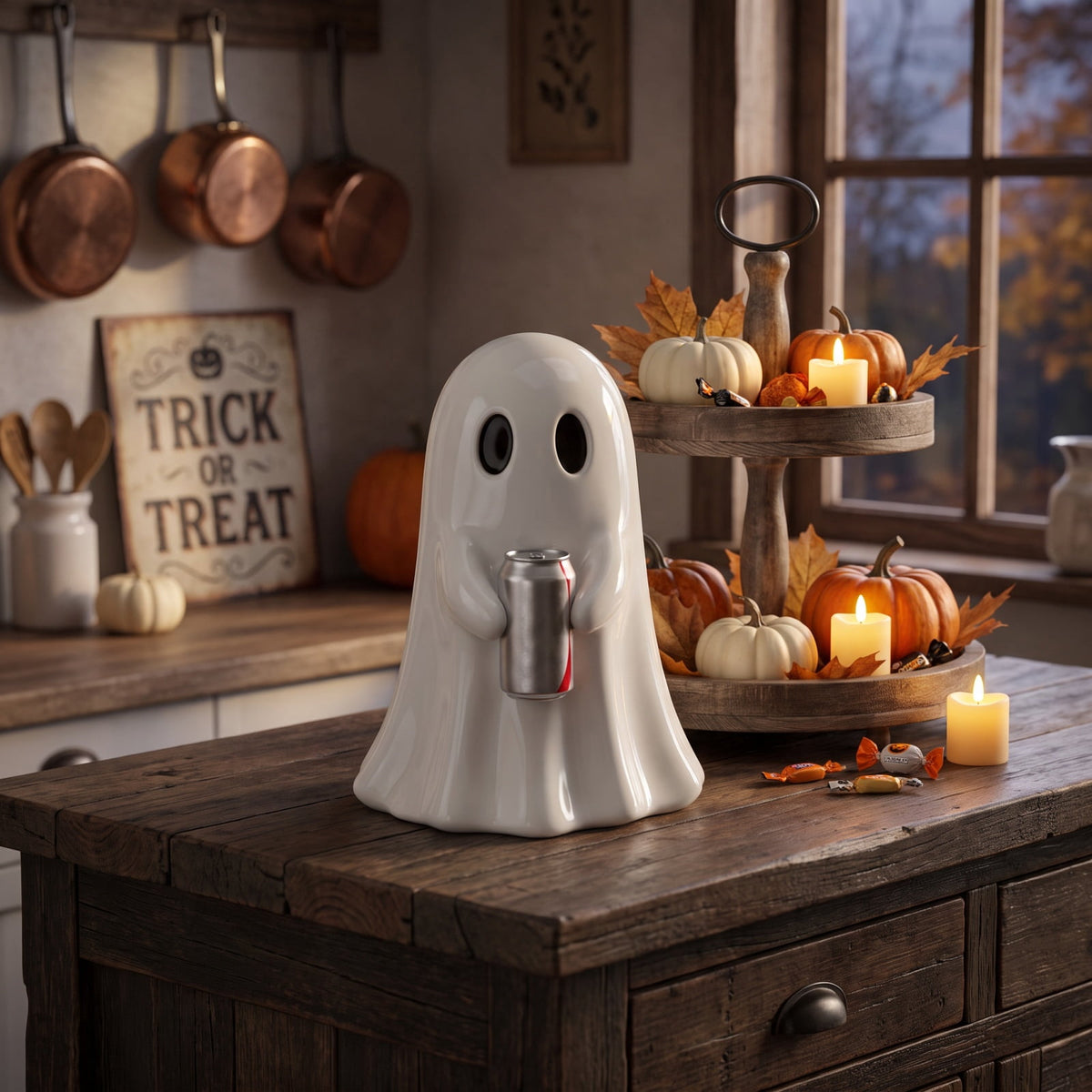 5.9" Halloween Cute Ghost Ghost Holding Coke, Ghost Coke Can Figurine Decor, Spooky Beverage Holder Figurine, Halloween Decorations For Tabletop, Party Decor (A)