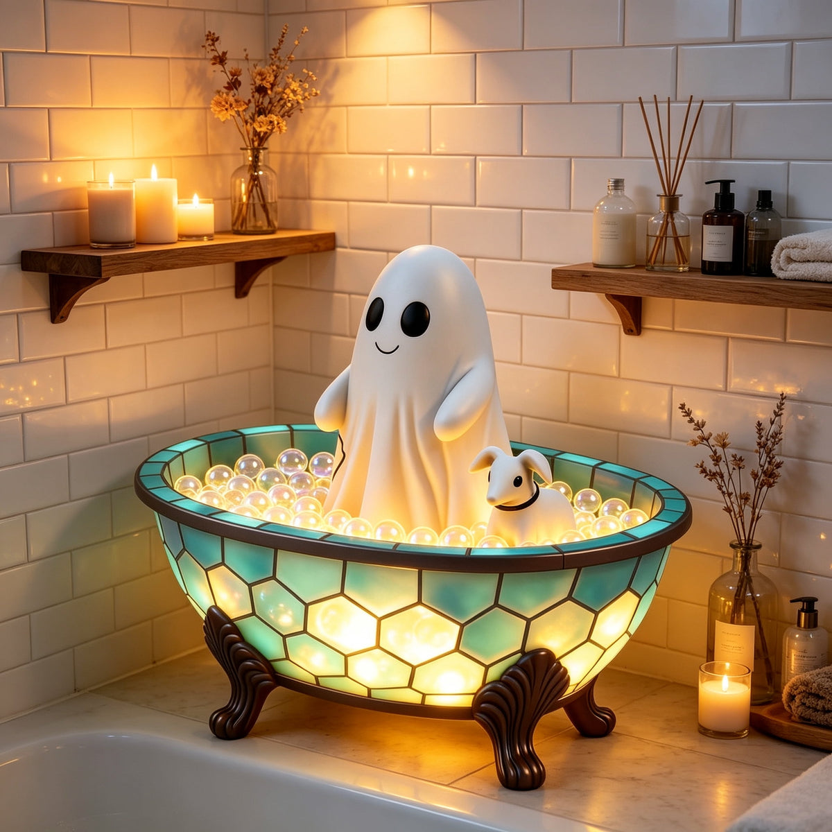 Clearance Halloween Ghost Bubble Bath Lamp, Cute Bathtub Ghost Night Lights for Halloween Decor, Reading Books Nightlight, Halloween Decorations for Indoor Readers & Book Lover Desk Home Party Gifts