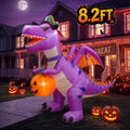 Glazina 8.2 FT Halloween Inflatable Purple Pirate Dinosaur with Pumpkin, Built-In LED Lights, Outdoor Halloween Blow Up Yard Decoration