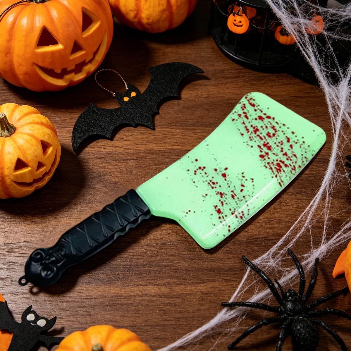 Glow in the Dark Plastic Bloody Cleaver Prop, Realistic Fake Horror Knife Costume Accessory for Halloween Party Haunted House Cosplay Decor