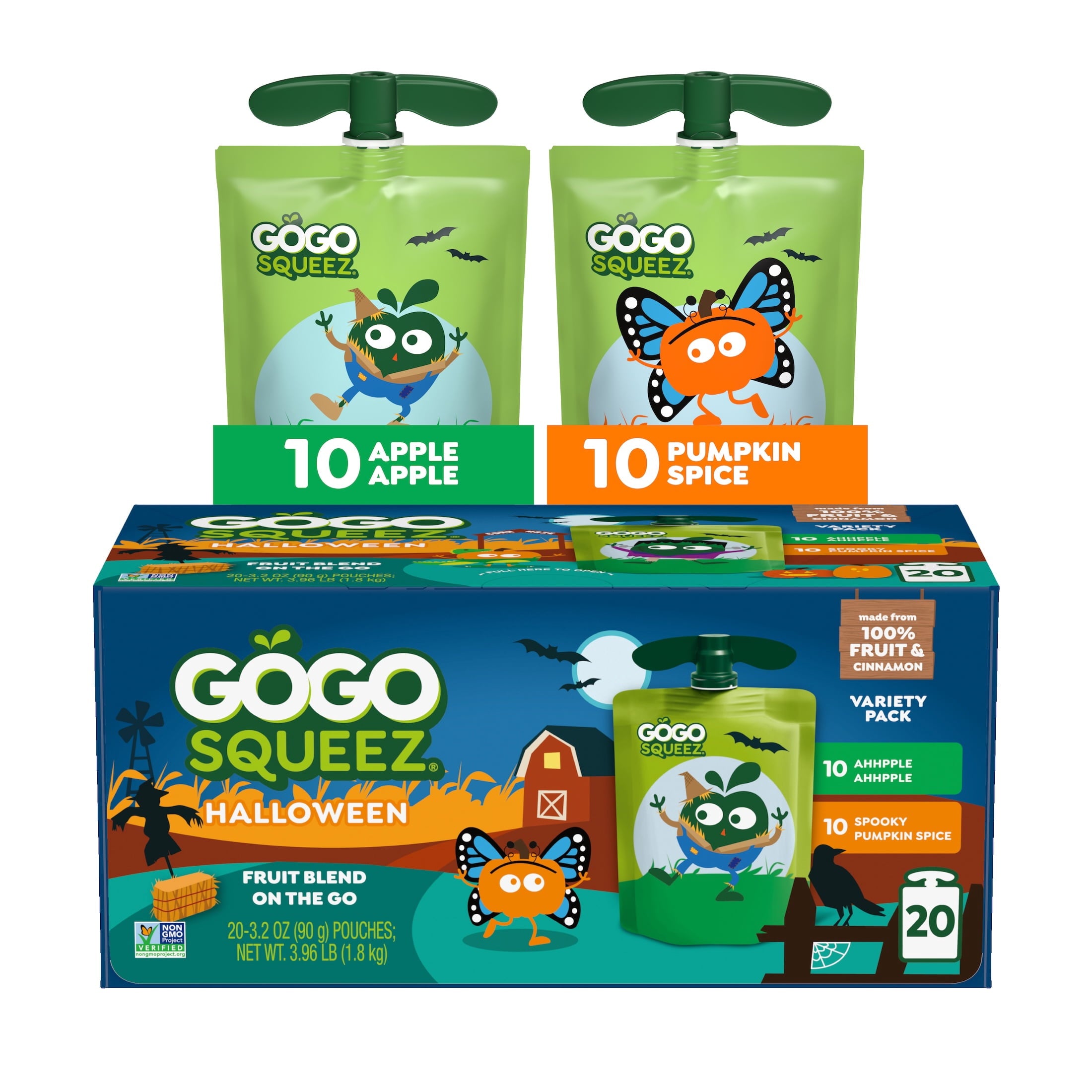 GoGo squeeZ No Sugar Added Halloween Apple Pumpkin Spice Variety Pack, 3.2 oz (20 Pack)