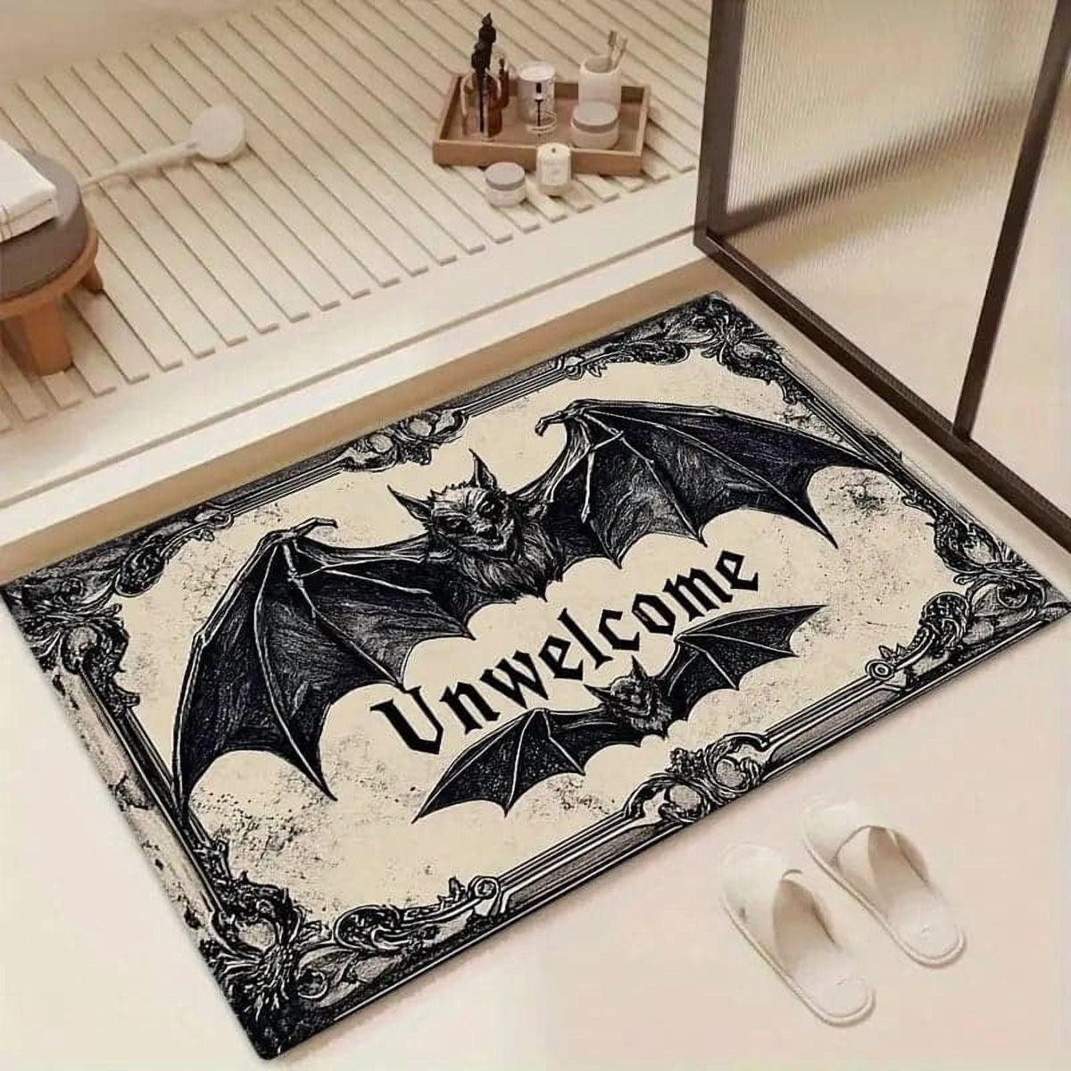 Gothic Halloween Doormat, Decorative Welcome Mat for Front Door, Party Entrance Rug with Spooky Design for Indoor Outdoor Porch Decor