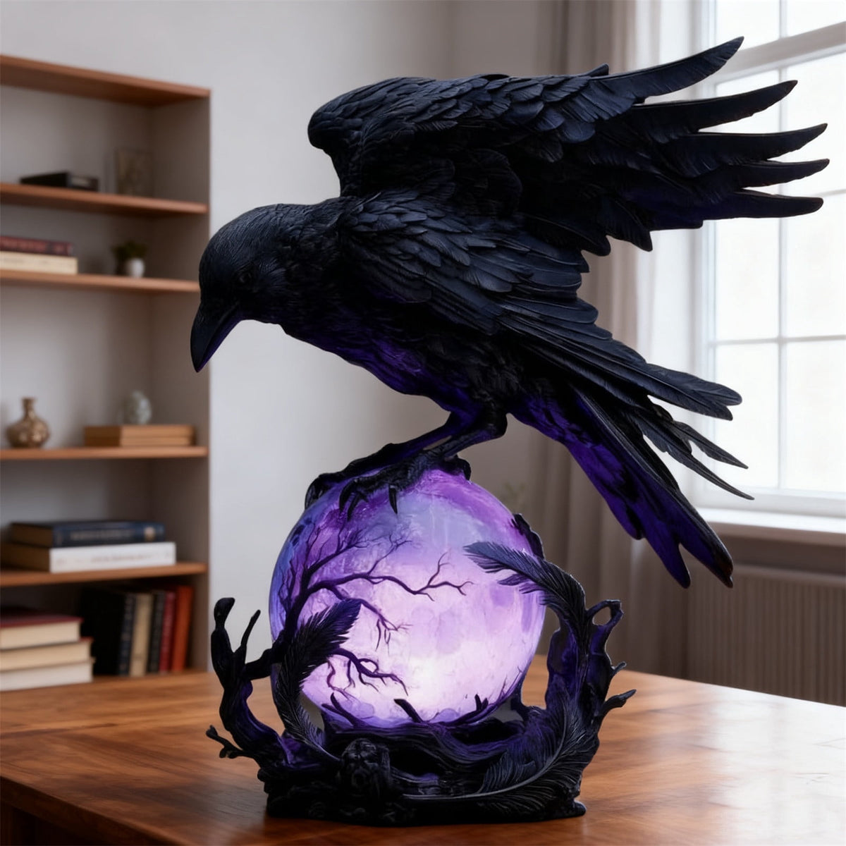 Gothic Mysterious Crow LED Flameless Candle, Luminous Sculpture, Gothic Home Decor Accent, Raven Lamp for Halloween Gifts, Bedroom Bedside, Living Room, Orange