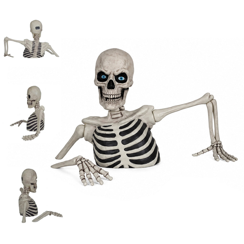 Ground Breaking Skeleton with LCD Eyes, Halloween Prop, 12 Inch Animated Ghost Skeleton with Sound Activated Glowing Eyes, Outdoor Graveyard Haunted Yard Spooky Party Decoration