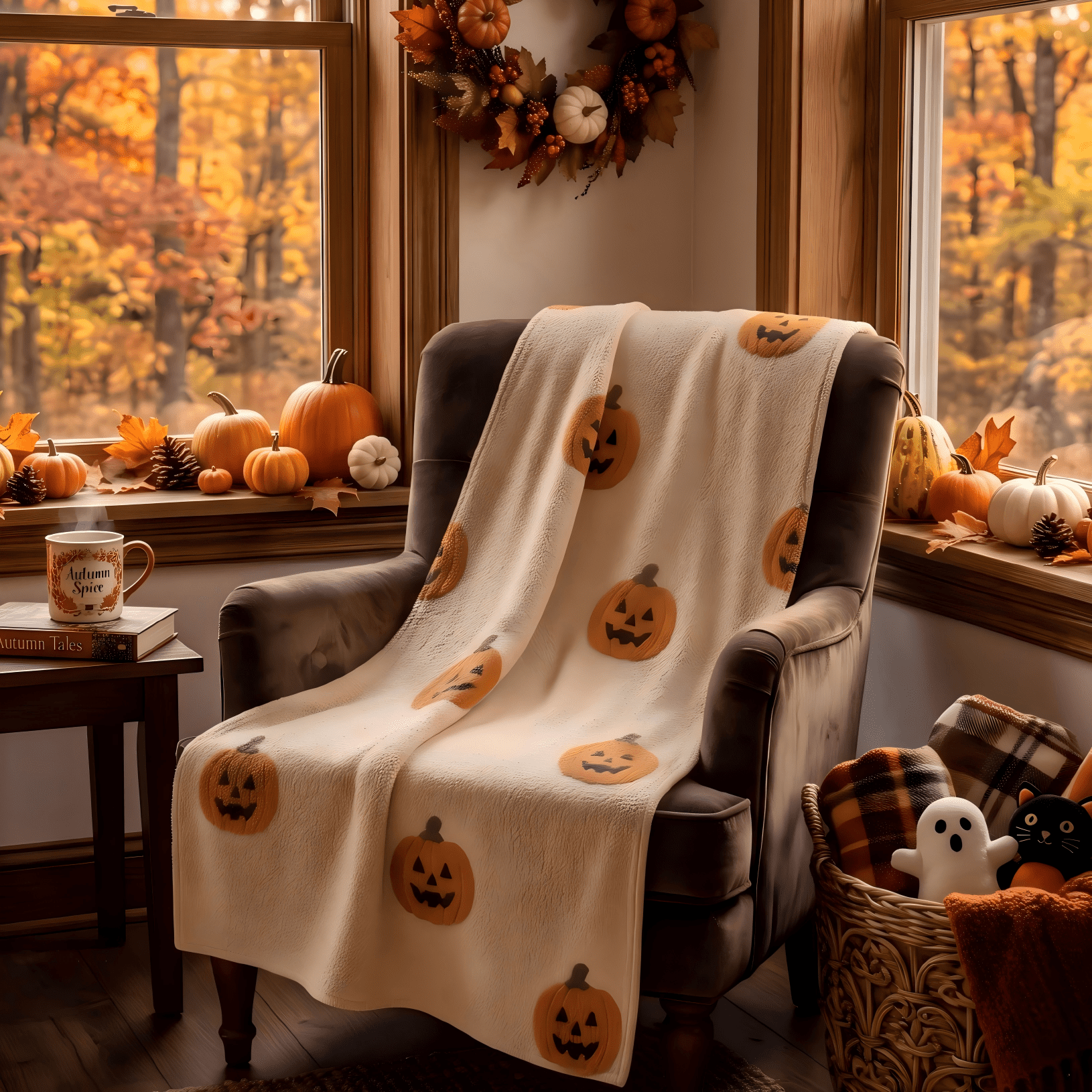 Guvpev Halloween Flannel Throw Blanket, 39.4" x 27.6" Soft Plush 3D Pumpkin Printed Decorative Blanket for Couch, Bed, Travel, Living Room, Cozy Fall Holiday Home Accent