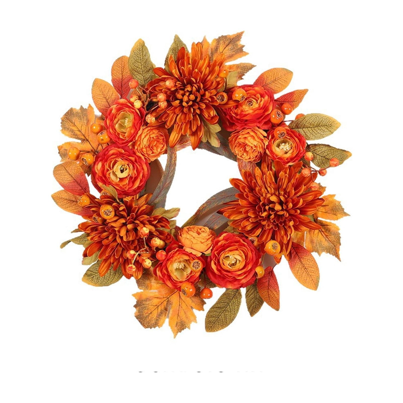 HOARBOEG Handmade Wrought Iron Maple Leaf Wreath, Thanksgiving Rudolph Fall Harvest Door Hanging, Orange Metal Autumn Wreath with Berries, Garden Wall Decor, 15.75 in