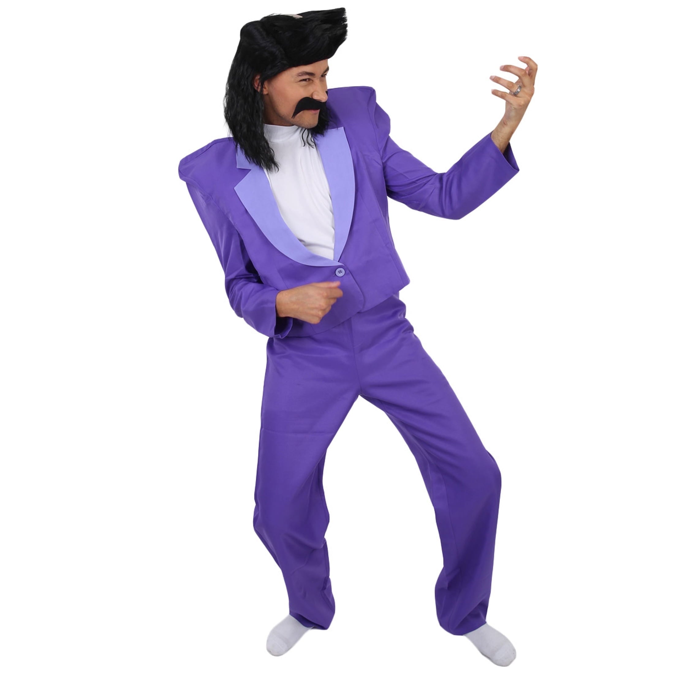Men's Dark Purple 80s Punk Rock Star Costume for Adult – Retro Jumpsuit with Mock Turtleneck for Halloween Cosplay