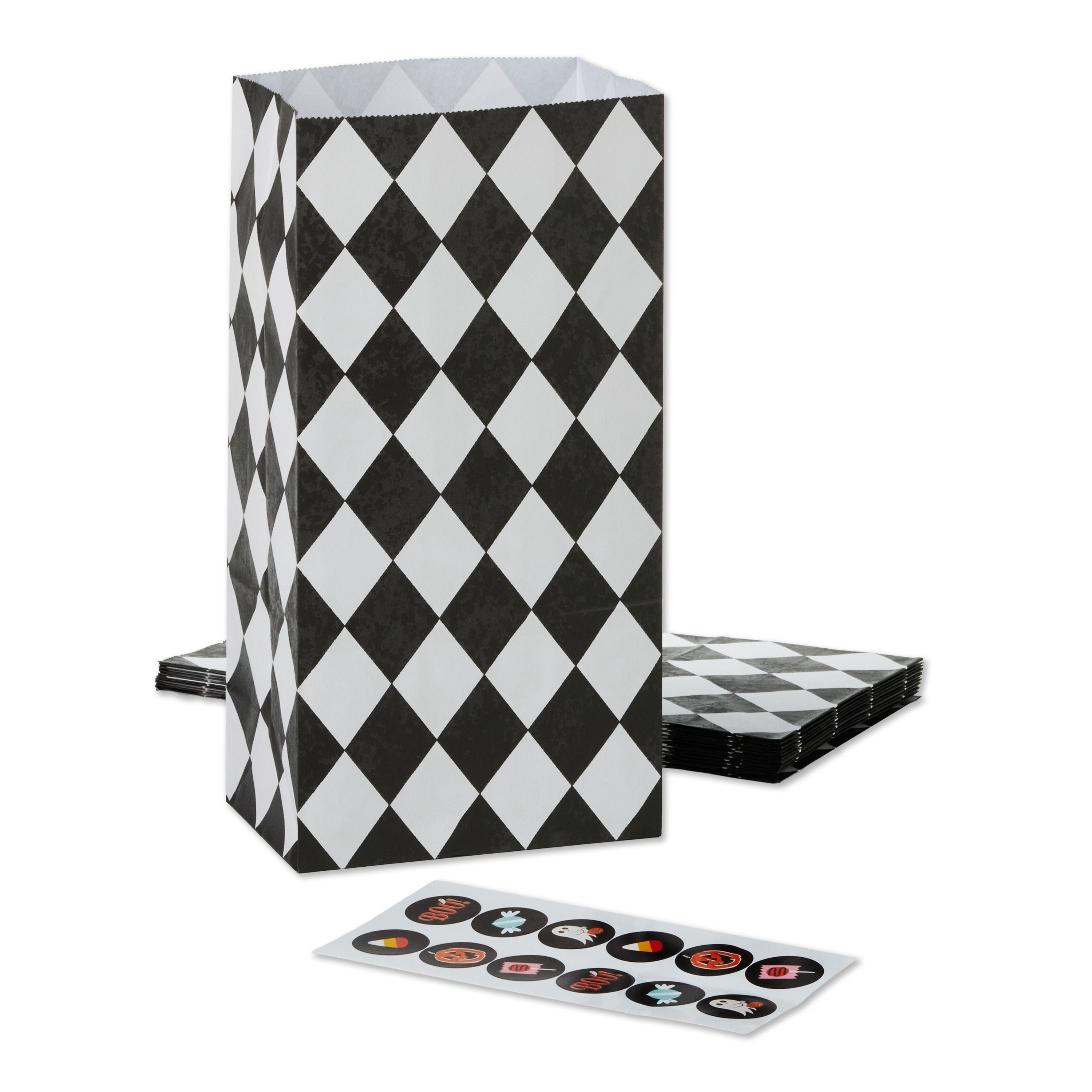 Hallmark Halloween Goodie Bags With Stickers (Black Checkered), 12 Count