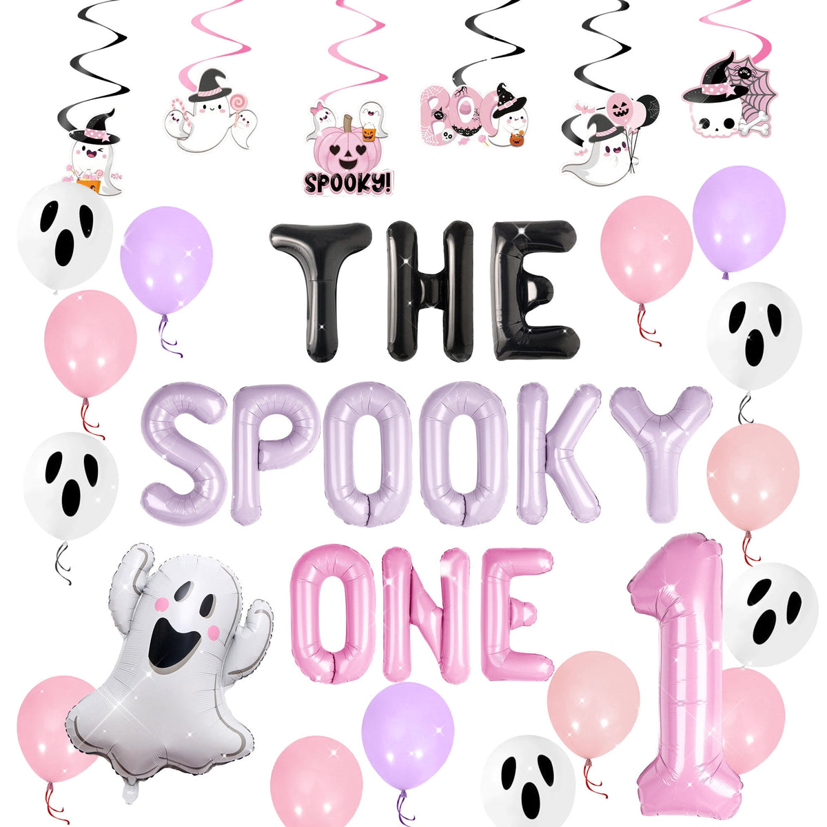 Halloween Party Decorations Set - The Spooky One Theme with Pink Purple Balloons & Ghost Decor