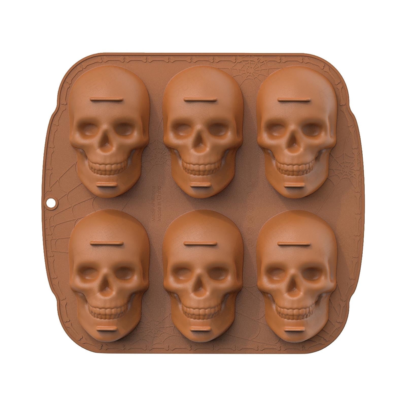 Halloween 6-Cavity Skull Silicone Cake Mold, Nonstick Skull Baking Pan for Mini Cakes, Chocolate, Pudding, Jello & Soap, BPA-Free Food Grade, Dishwasher Safe