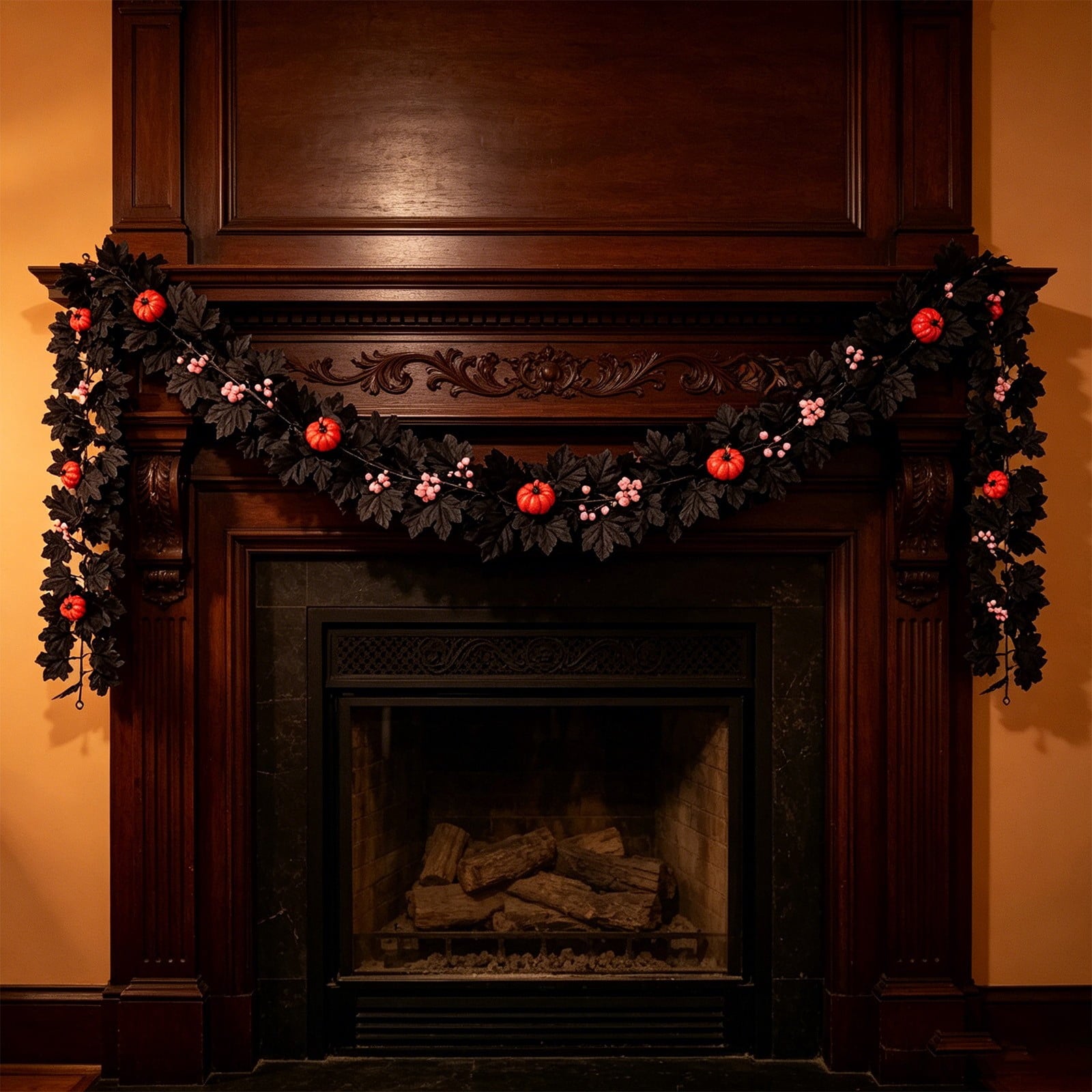 WKSCLPAI Halloween Maple Leaf Garland, Fall Vine Wreaths for Autumn Festivities Decor,Seasonal Garlands for Home,Halloween & Fall Decorations