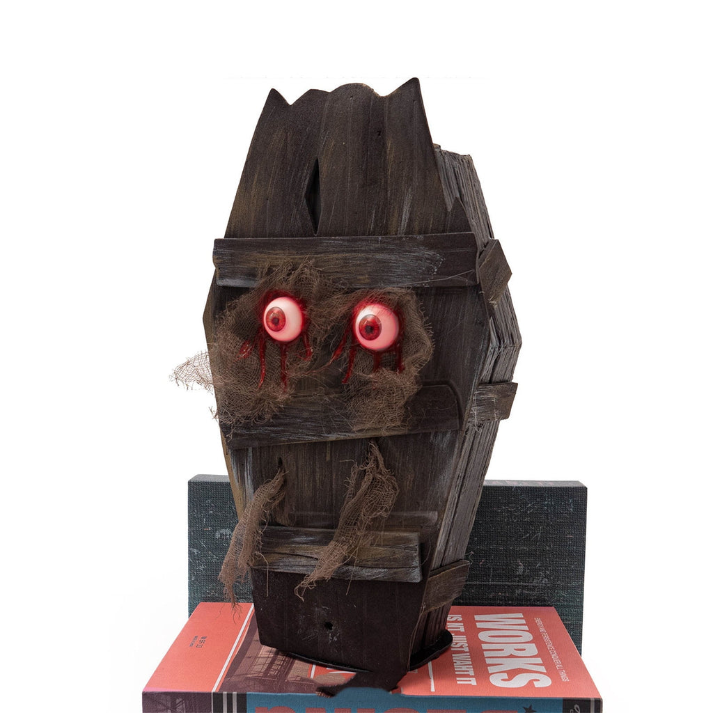 Halloween Animatronics Decorations,Creepy Coffin with Spooky Sounds,Walking Coffins with Light Up Eyes for Haunted House Lawn Yard Graveyard,Animated Coffin with Sound Activated