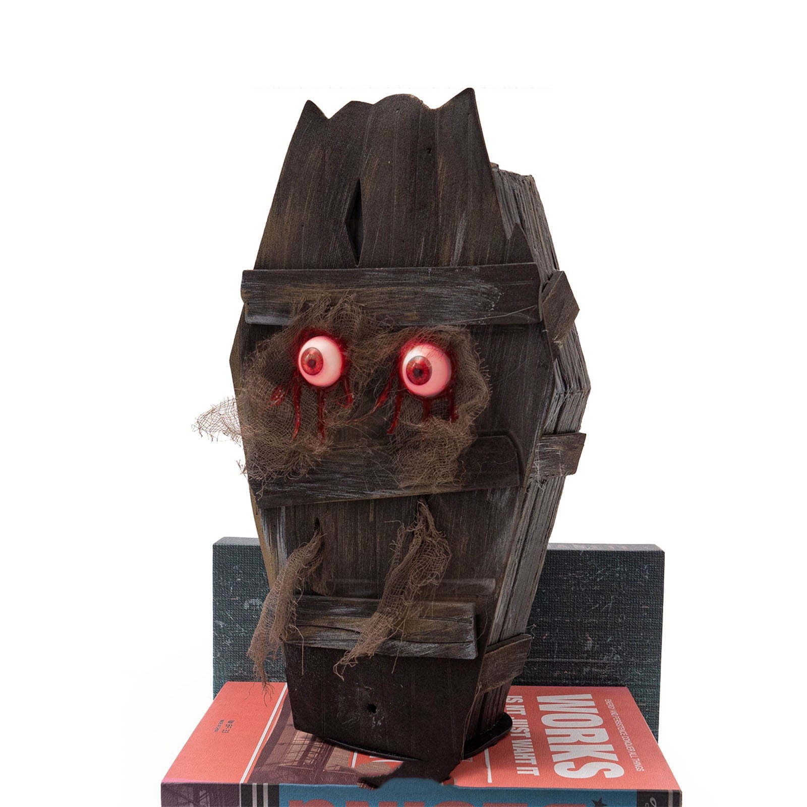 Halloween Animatronics Decorations,Creepy Coffin with Spooky Sounds,Walking Coffins with Light Up Eyes for Haunted House Lawn Yard Graveyard,Animated Coffin with Sound Activated