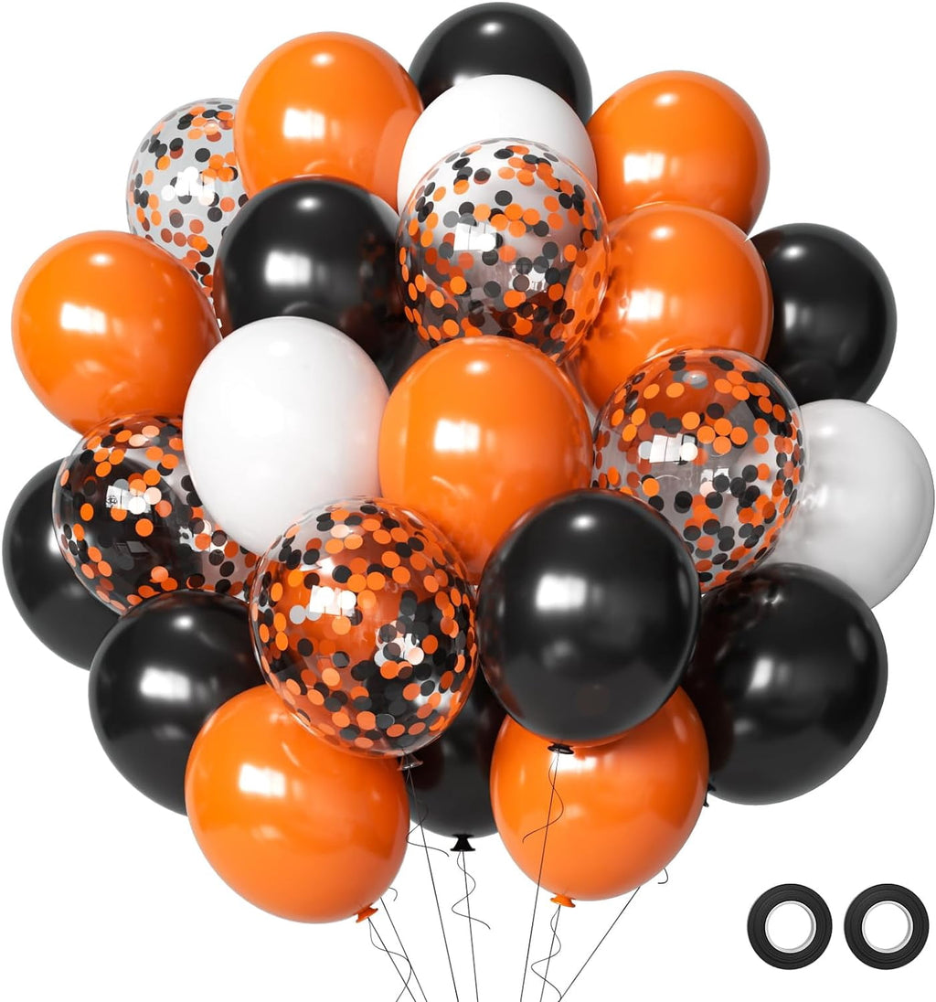 Halloween Balloons Black Orange Balloons Set, 50Pcs 12inch Black White Orange Confetti Latex Balloon Halloween Balloon for Celebration Party Bar Anniversary Graduation Decoration