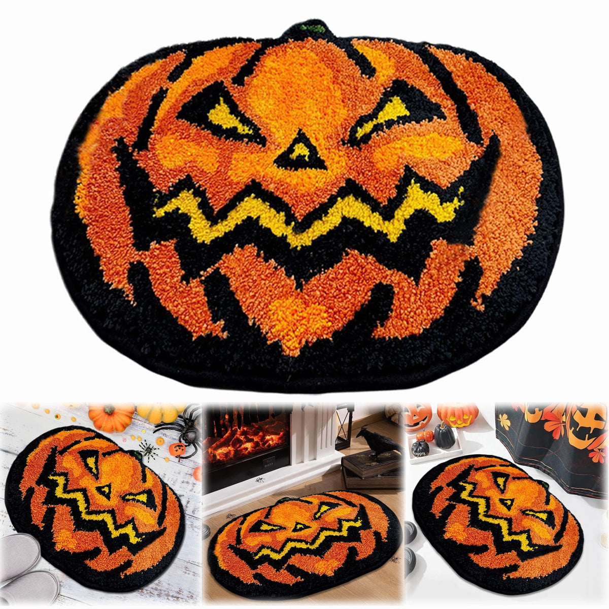 Halloween Bathroom Rugs，Farmhouse Halloween Rugs for Bathroom Decorations for The Home，Pumpkin Bath Mats，Holiday Cute Pumpkin Decor Non - Slip 15.7*23.6Inches