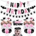 Halloween Birthday Party Decorations, Pink Black Glitter Happy Birthday Banner,Girl Halloween Birthday