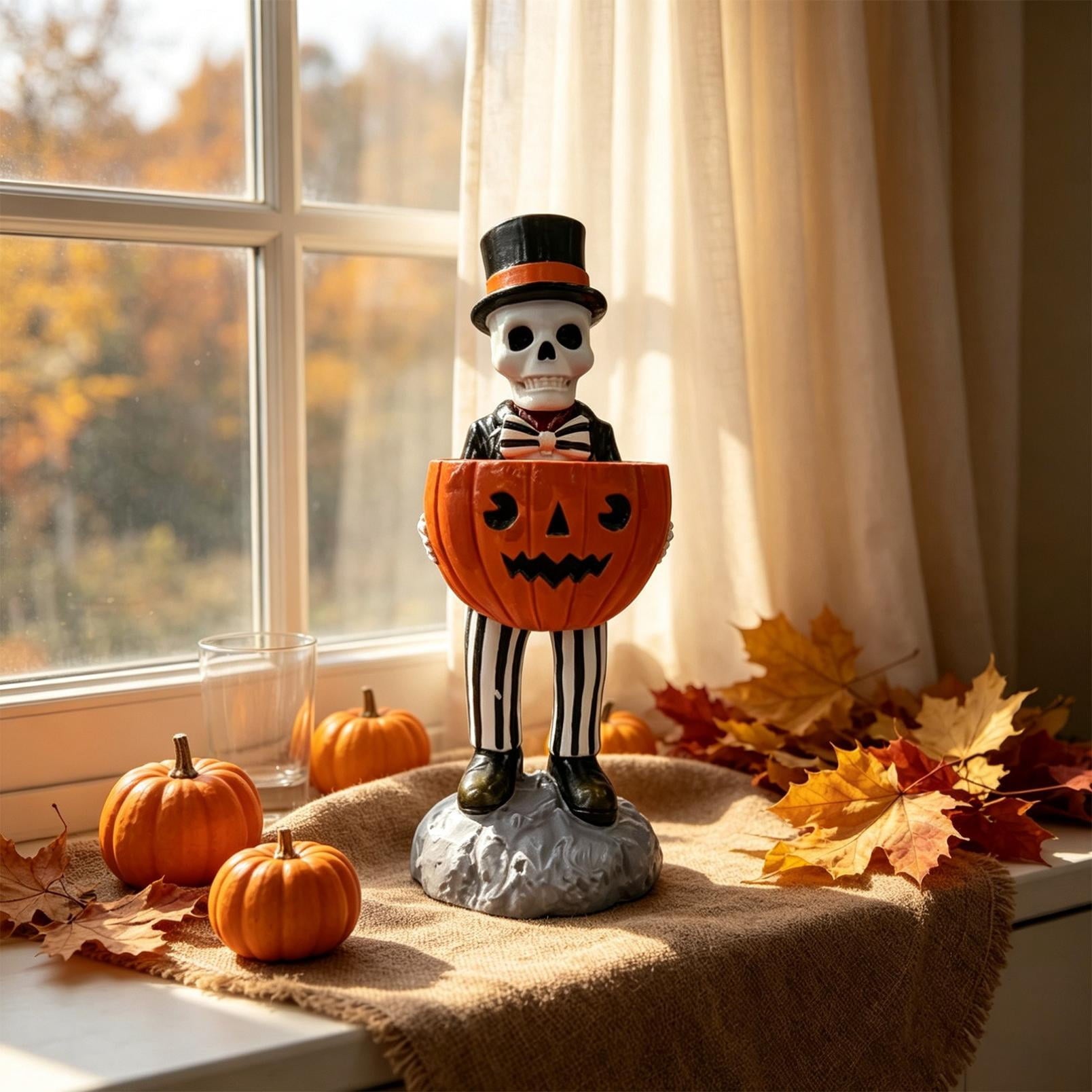 Halloween Ghost Coffee Stand Figurine, 2026 Spooky Decorative Ghost Statue for Shelf Desk Tabletop, Resin Halloween Ornament for Party, Farmhouse Seasonal Decor