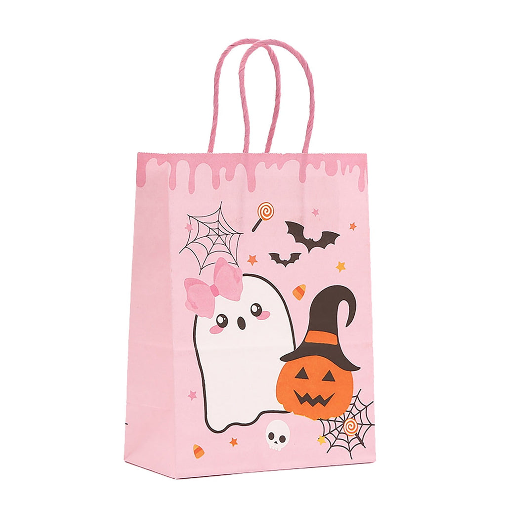 Halloween Cute Ghost Paper Gift Bags with Handles,Trick or Treat Candy Bags for Pumpkin Candy Goodie Present Bags, Festive Halloween Party Favor Bags Gift Holders for Gifts Treats(A)