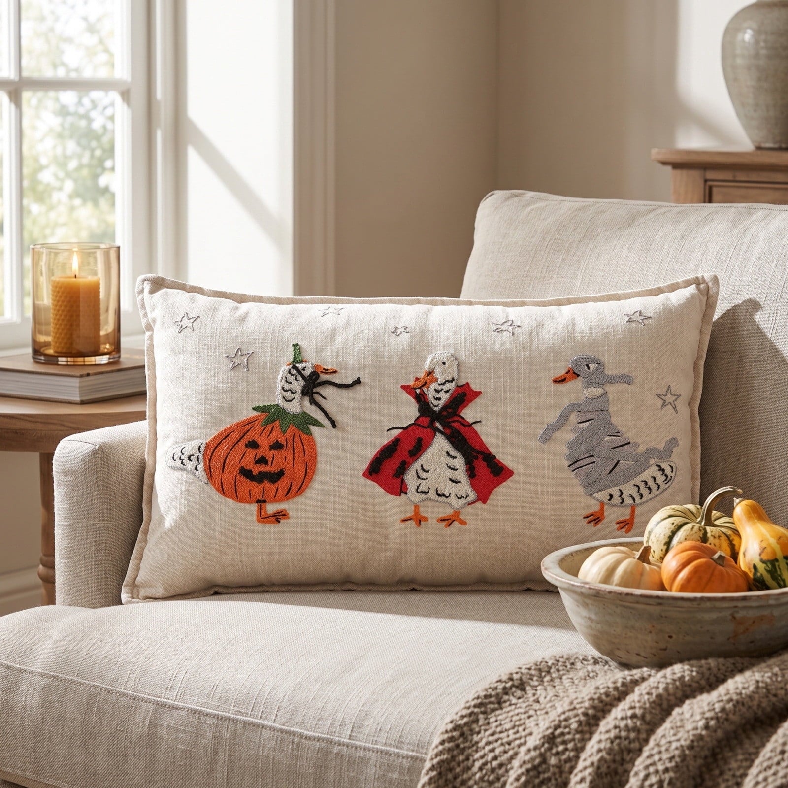Halloween Ghost Reading Book Throw Pillow Cover, Spooky Library Bookshelf Skull Candlestick Decorative Pillowcase, Retro Halloween Cushion Cover