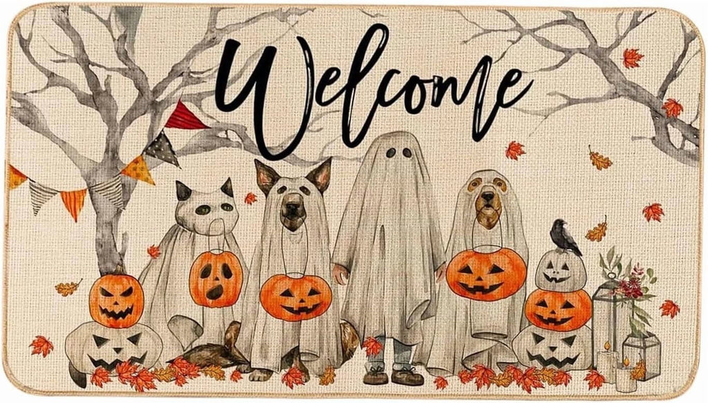 Halloween Decorations - Door Mat, Halloween Ghost Dogs Pumpkin Outdoor Mats for Front Door, Indoor Entrance Non-Slip Doormat, 1Pcs