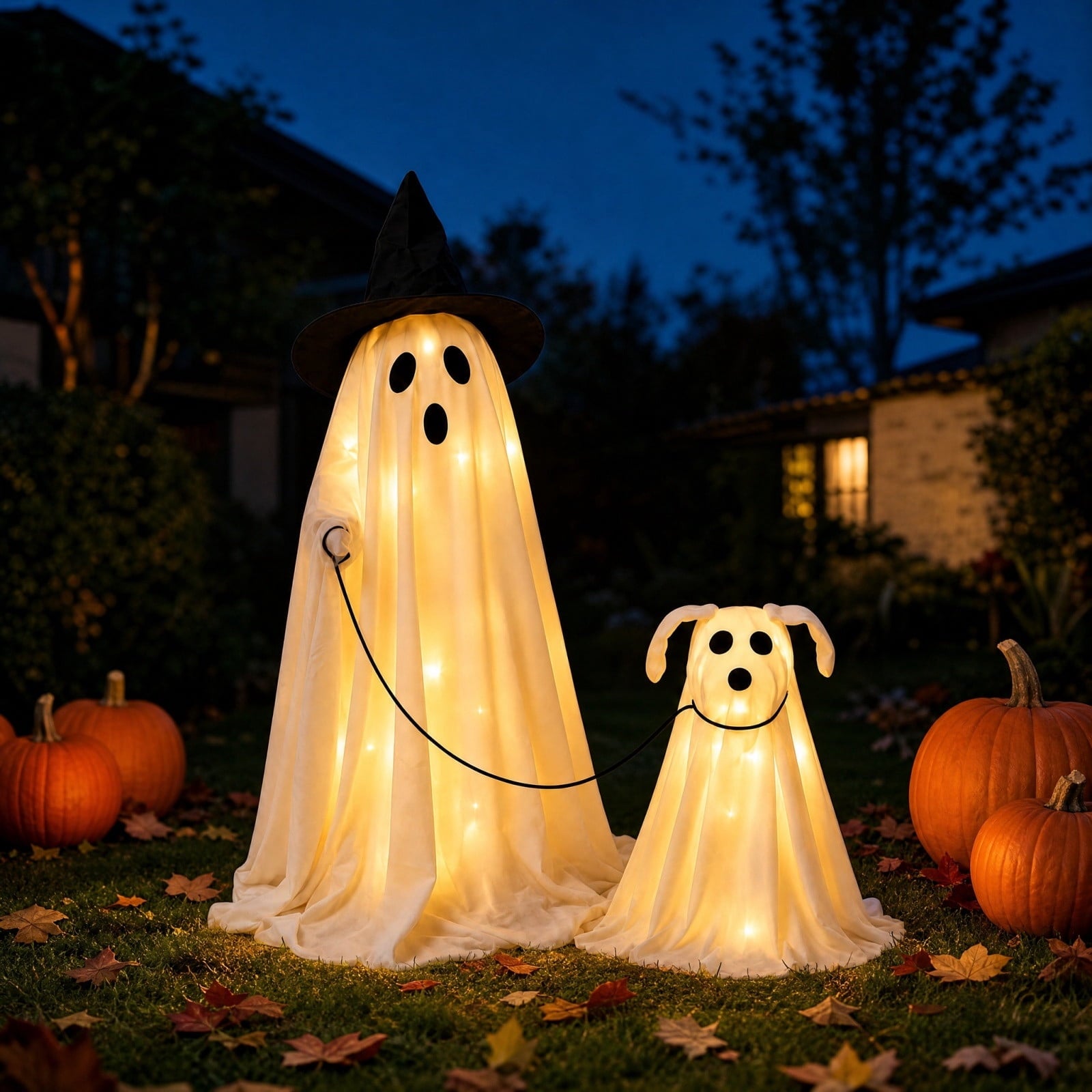 Halloween Light-Up Ghost Decorations Outdoor - 6.5 FT - 8 Sounds Gaint Hanging Swing Ghost Halloween Decoration, Spooky Cute Ghosts Decorations for Front Porch Yard Tree