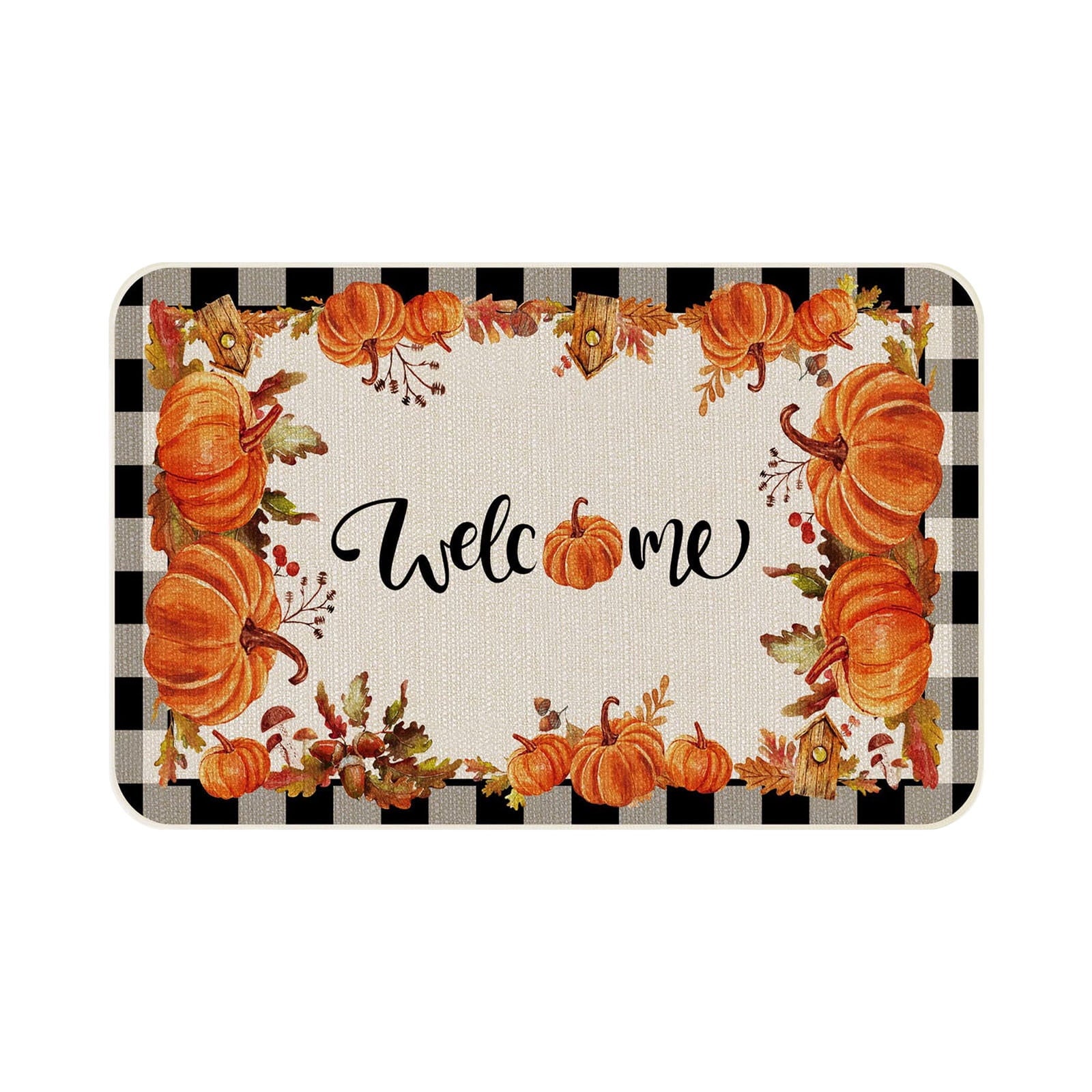 JOGZMZ Halloween Floor Mat Home Entrance Thanksgiving Pumpkin Thick Foot Mat Crystal Velvet Floor Mat