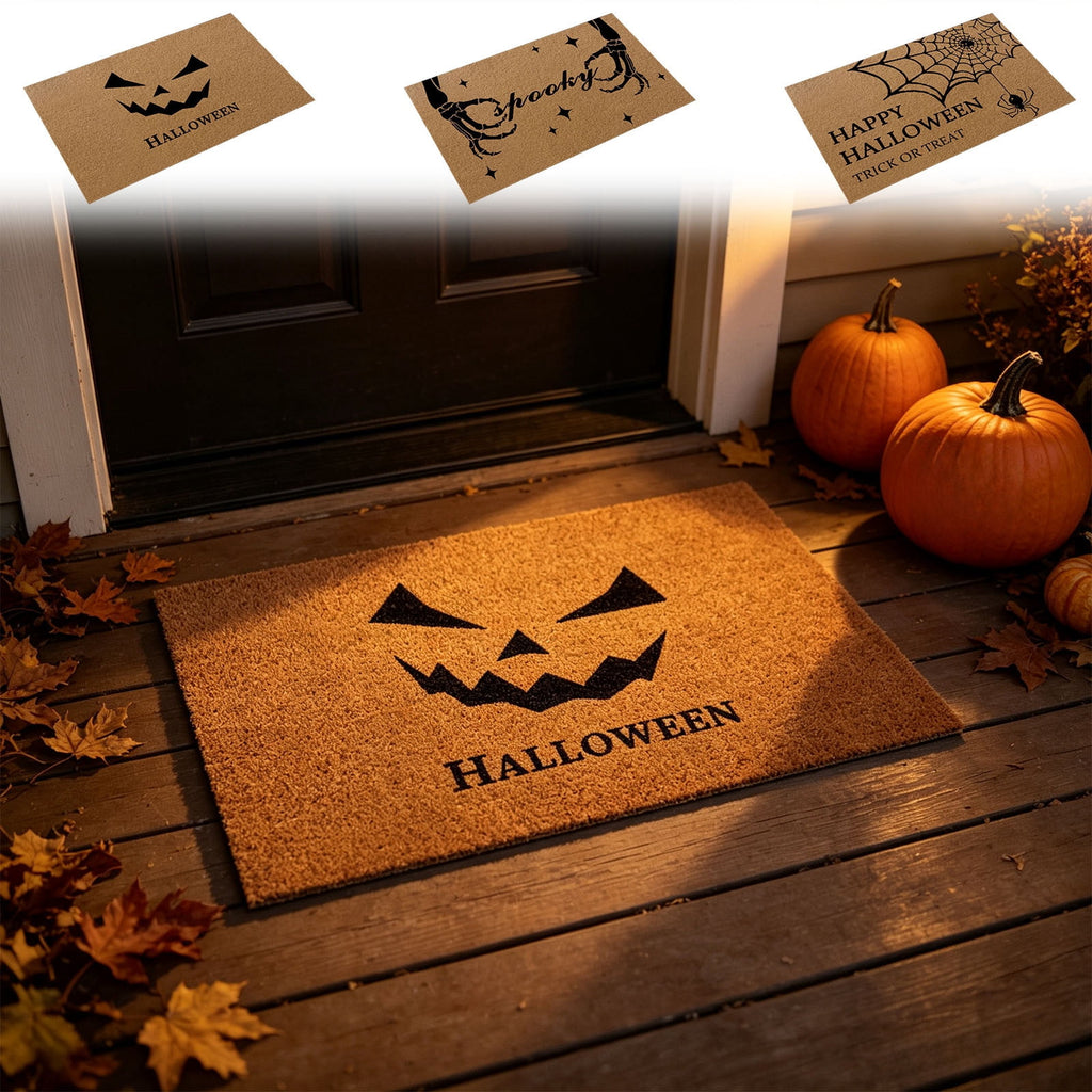 Halloween Doormat Vintage Retro Style Mat 23.6x15.7in Secure-Grip Absorbent Coir Look Entryway Rug for Front Porch Indoor Outdoor Decor by OVFUIZ