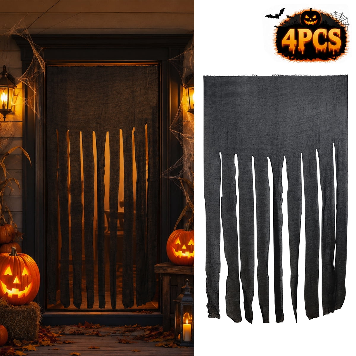 Halloween Doorway Curtain Haunted House Decoration Door Window Curtain with Bloody Prints Bloody Creepy Cloth for Halloween Party Supplies 65 x 39 Inch White 4 Pcs