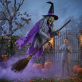 Halloween Flying Witch on Broom Decorations, 6 FT Animated Hovering Witch Animatronics Holding Sweeper Props with Scary Lights, House Decor for Outside Indoor Garden Yard Lawn