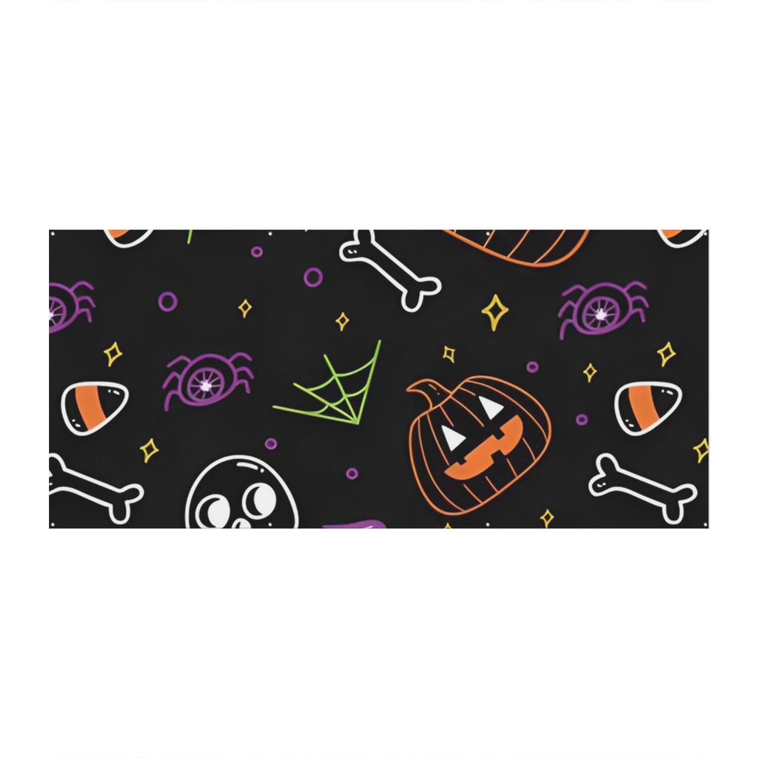 Halloween Garage Door Cover - 13x6ft Spooky Ghost Pumpkin Skull Witch Black Cat Polyester Backdrop for Outdoor Decor