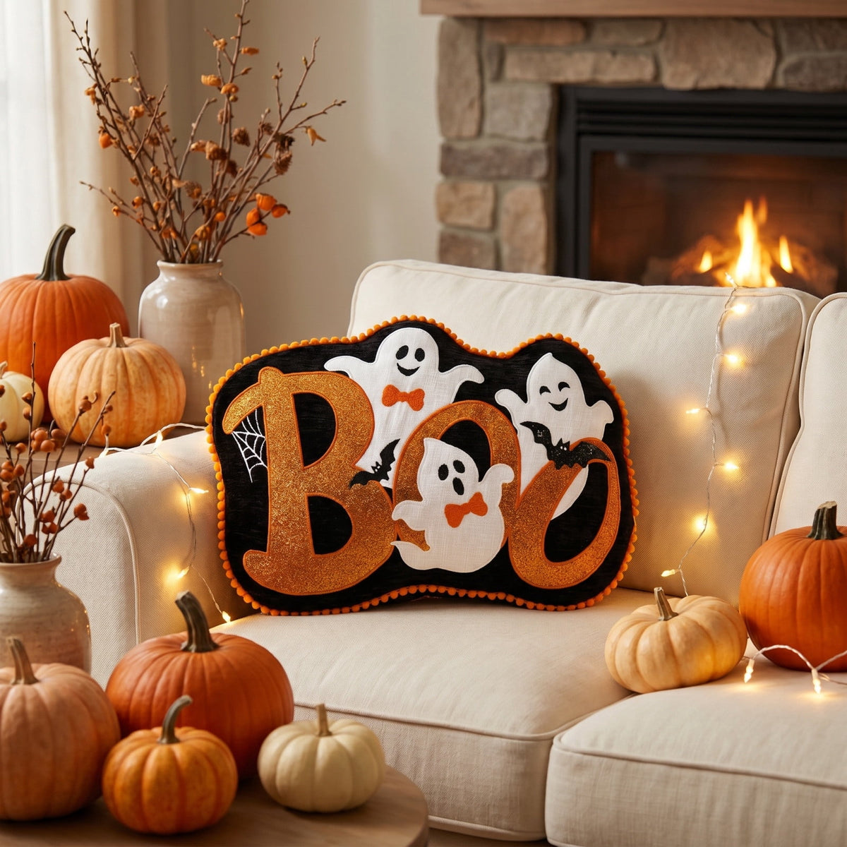 Halloween Ghost Reading Book Throw Pillow Cover, Spooky Library Bookshelf Skull Candlestick Decorative Pillowcase, Retro Halloween Cushion Cover