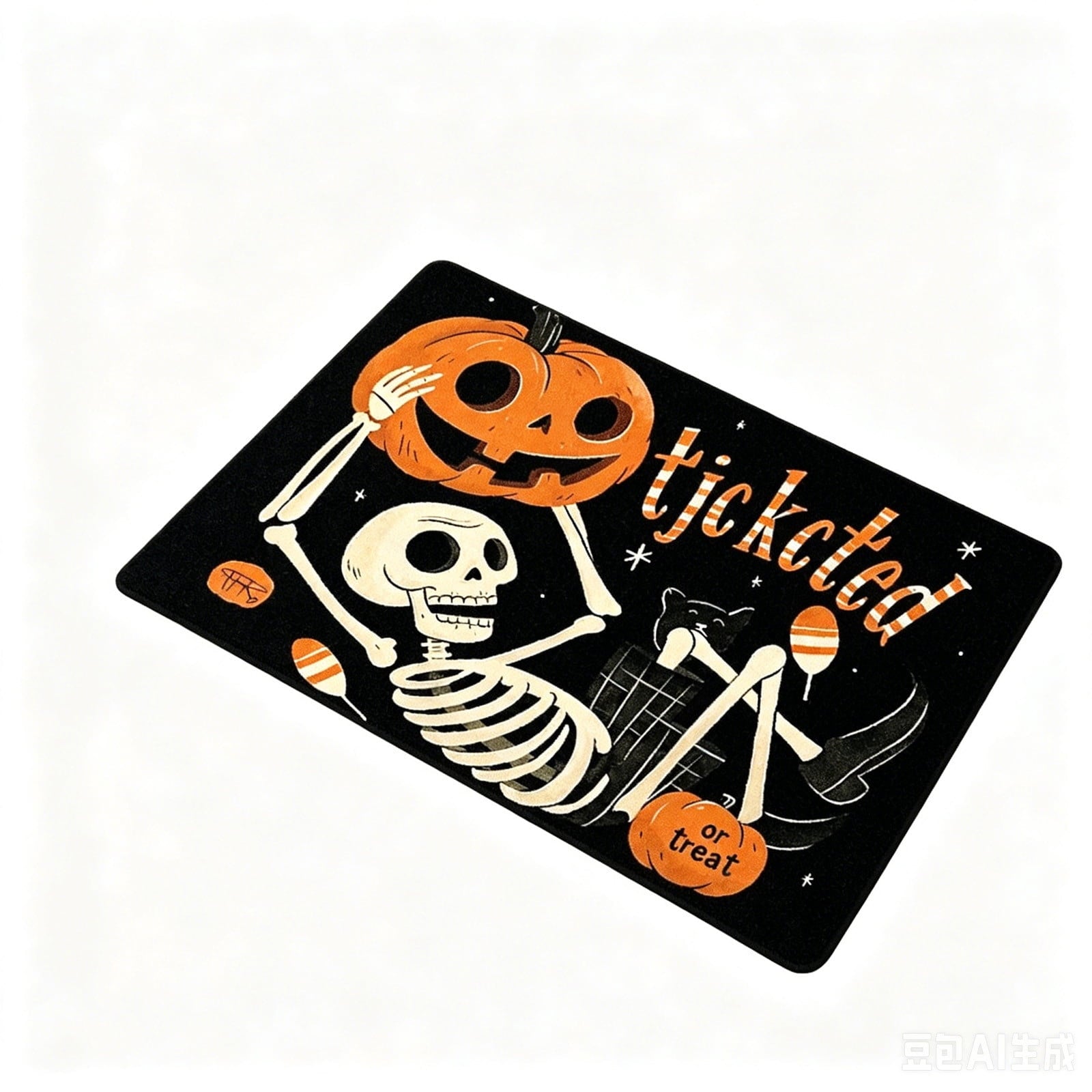 Halloween Ghost Dog Door Mat, Outdoor Coir Entrance Mat for Porch, Spooky Decor for Home Outdoor Entryway Black