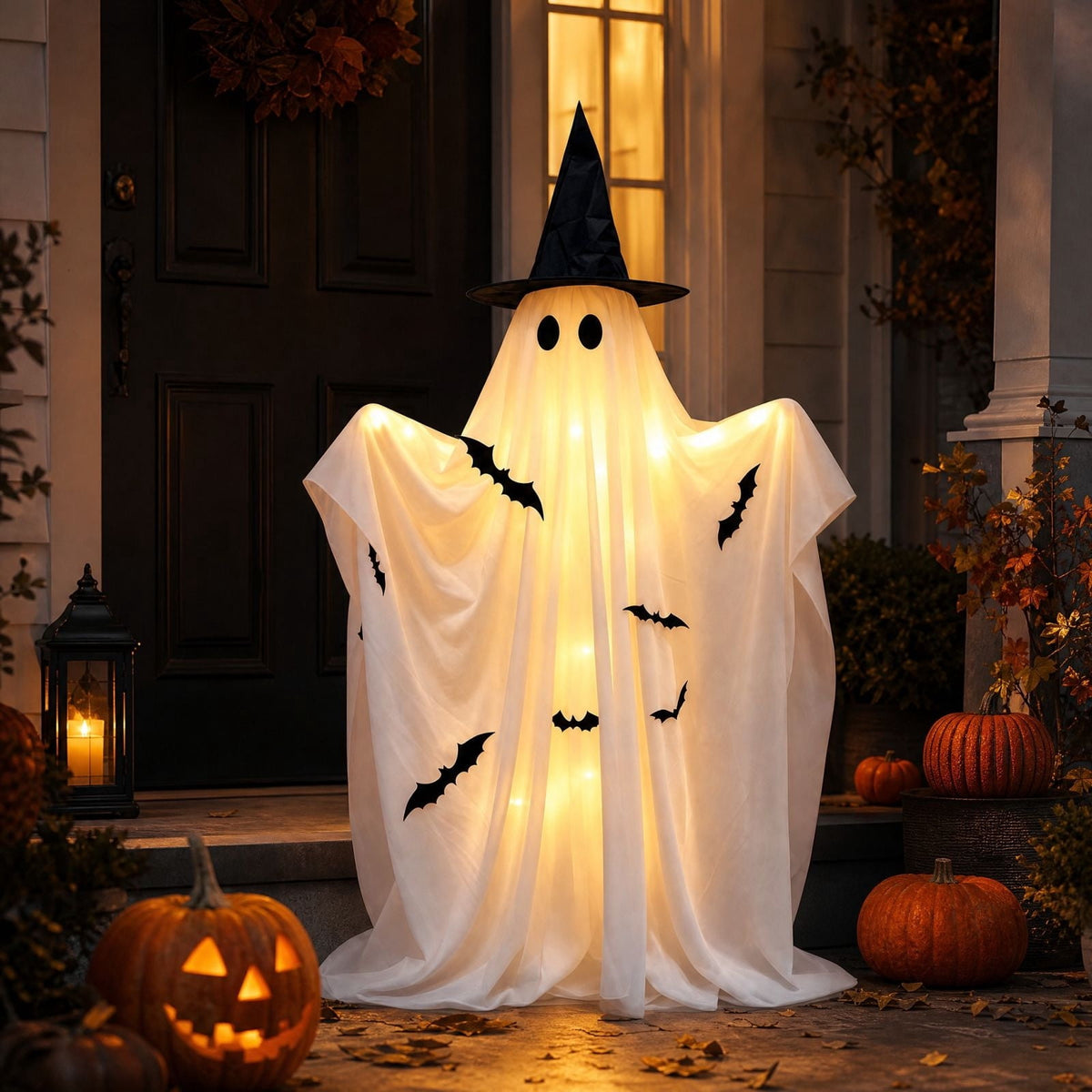 Halloween Light-Up Ghost Decorations Outdoor - 6.5 FT - 8 Sounds Gaint Hanging Swing Ghost Halloween Decoration, Spooky Cute Ghosts Decorations for Front Porch Yard Tree