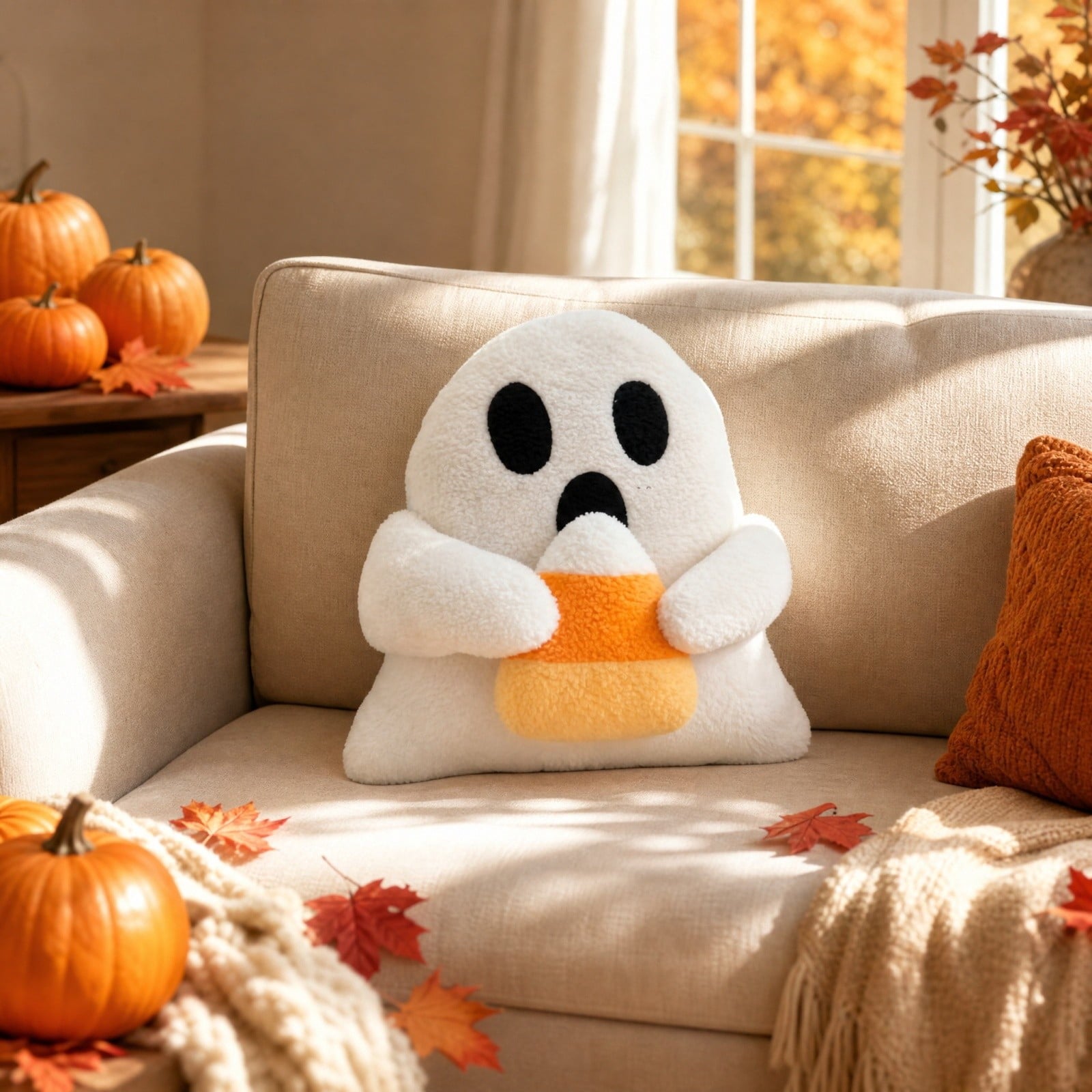 Halloween Ghost Reading Book Throw Pillow Cover, Spooky Library Bookshelf Skull Candlestick Decorative Pillowcase, Retro Halloween Cushion Cover