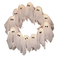Halloween Glowing Ghost Wreath, Light-up Spooky Wreath with 12 Ghost Decor, RC, 6H Timer, Ideal for Halloween Party (A 12x3inch)