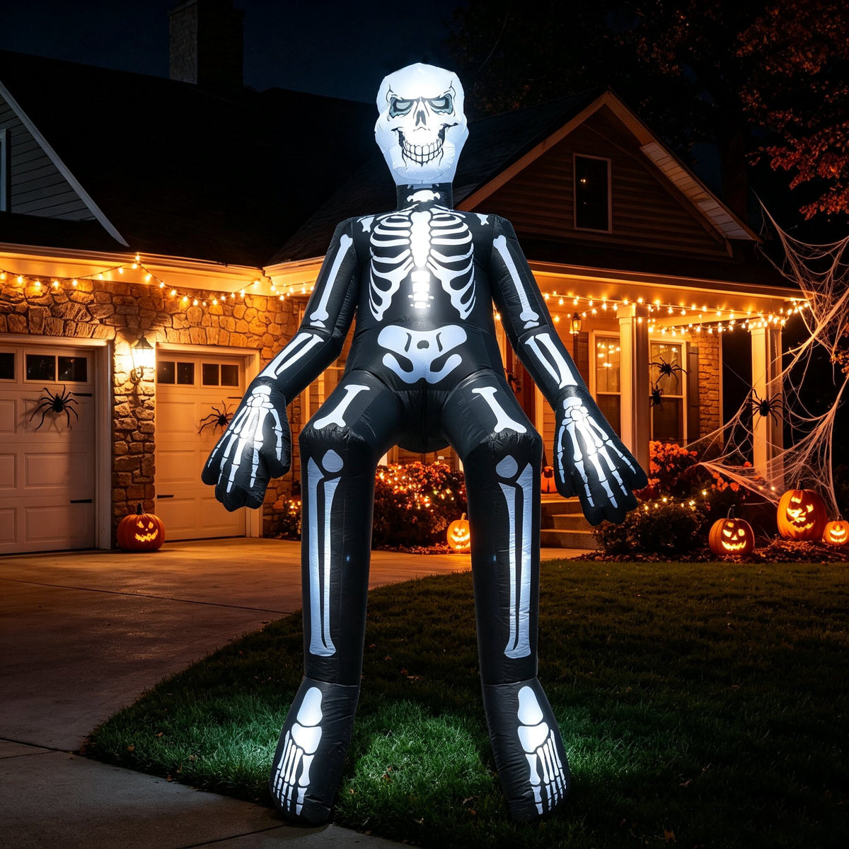 Coolmade 10.5 ft Sitting Skeleton Halloween Inflatable, Built‑in LED Lights, Blow‑Up Yard Outdoor Decoration