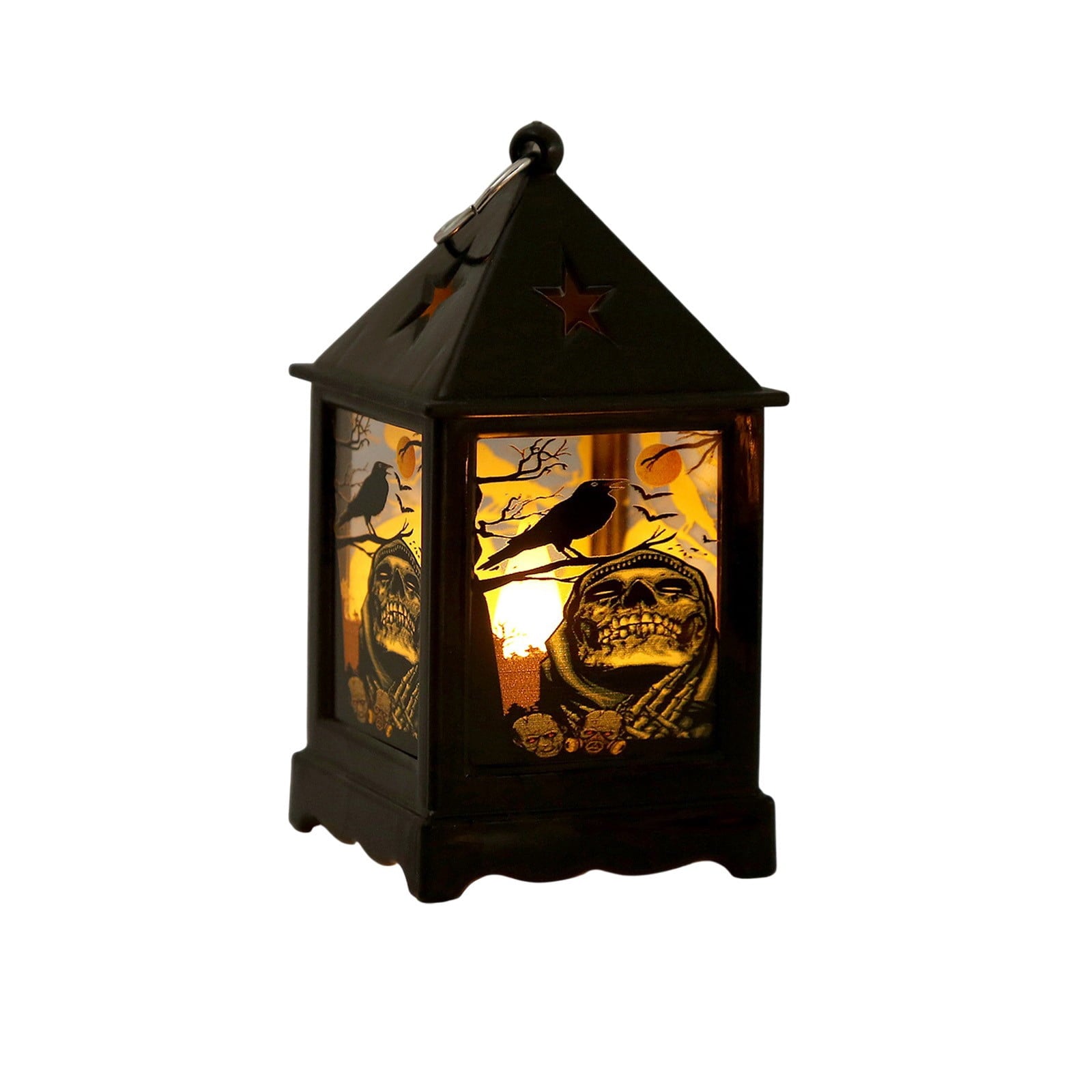 Halloween LED Lanterns with Spooky Skeleton, Owl, Bat, Castle & Flame Designs – Battery Operated Hanging Lights for Indoor/Outdoor Halloween Party Decor (C)