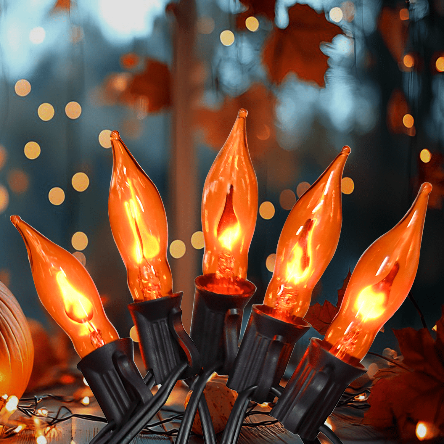 12.8Ft Christmas Lights Flickering Flame String Lights with 12 Pack Clear C7 Flame Light Bulbs（2 Spare）, Great for Indoor Outdoor Home Patio Party Christmas Decorations Lights, 1W, E12 Base